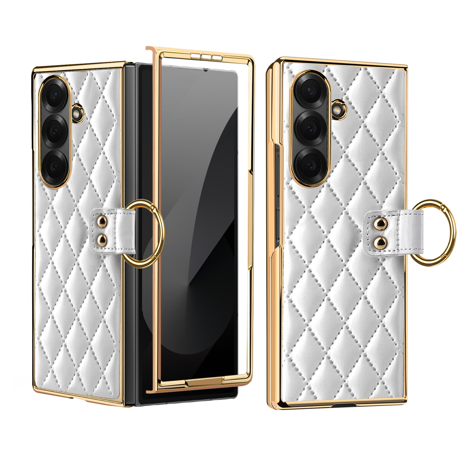 Compatible with Samsung Z Fold8U phone case 7/6/5 case film electroplated diamond pattern small Chanel style ring 4/3/2 protective case