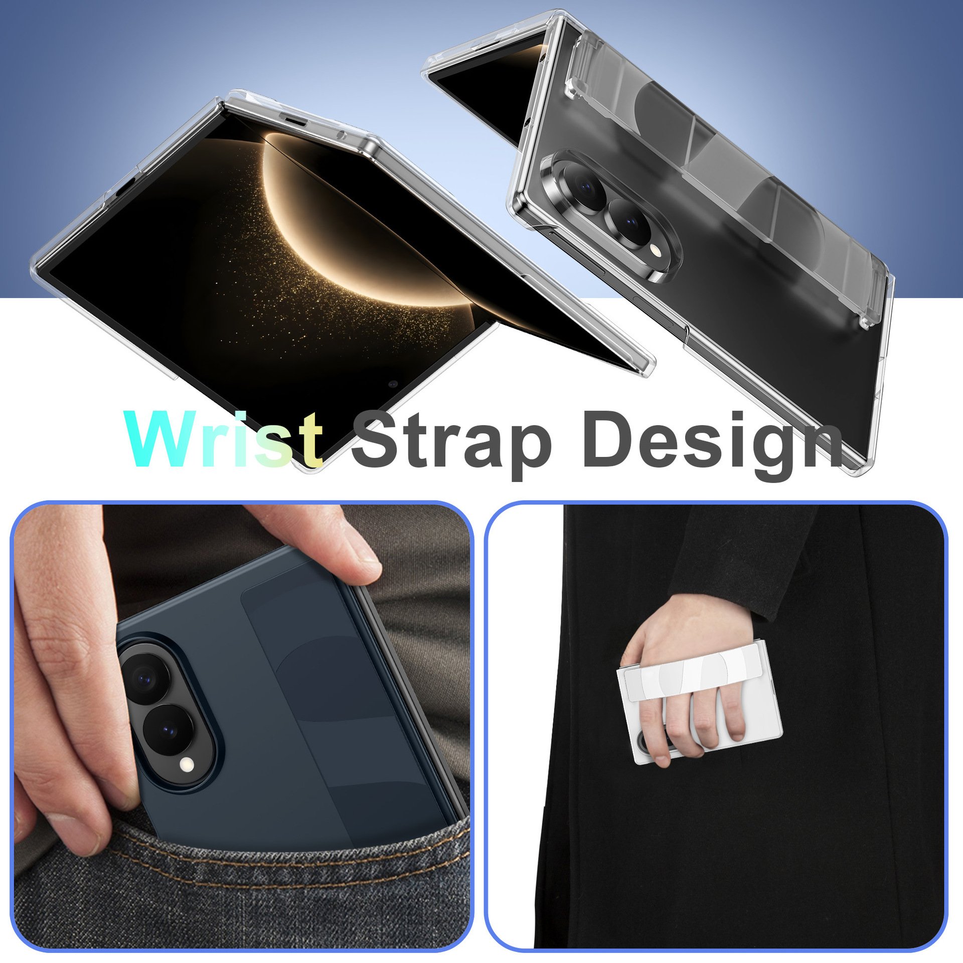 Compatible with Samsung Z Fold8 Ultra phone case, 7/6/5 elastic wrist strap, 4/3 folding screen drop protection case