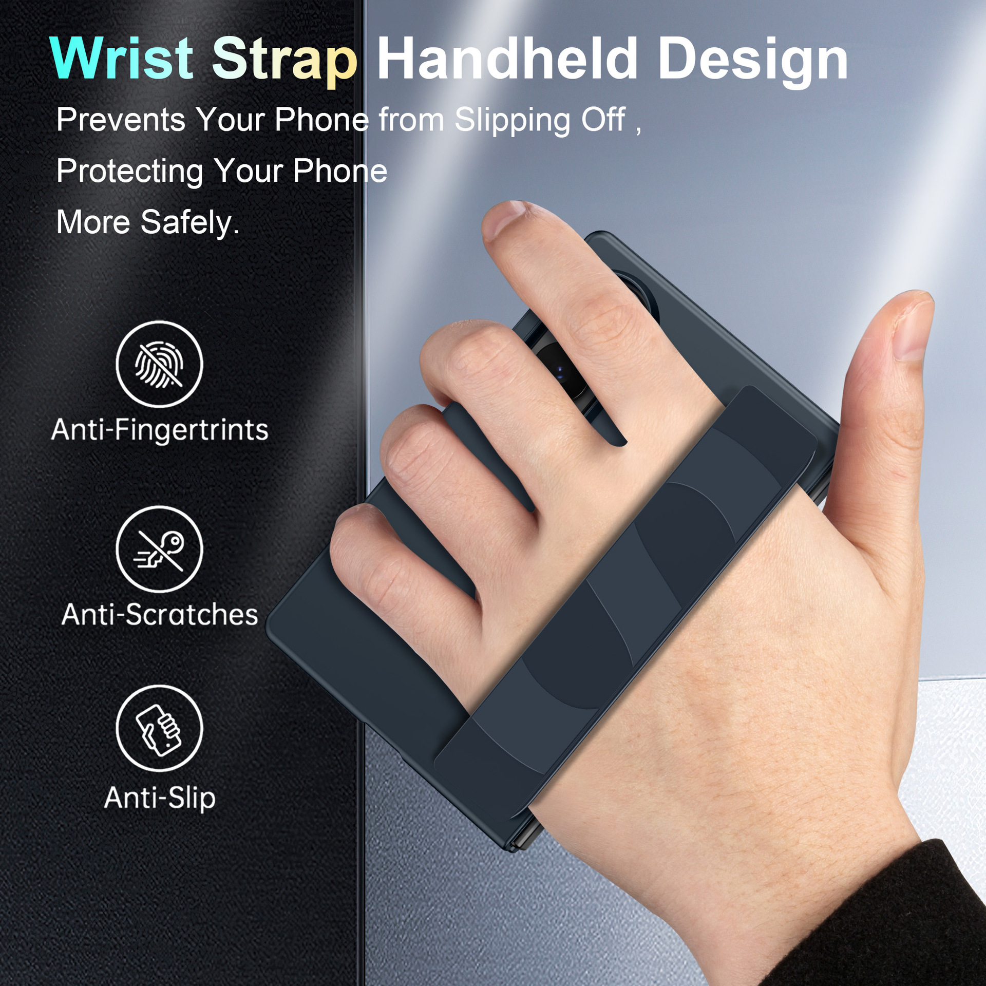 Compatible with Samsung Z Fold8 Ultra phone case, 7/6/5 elastic wrist strap, 4/3 folding screen drop protection case