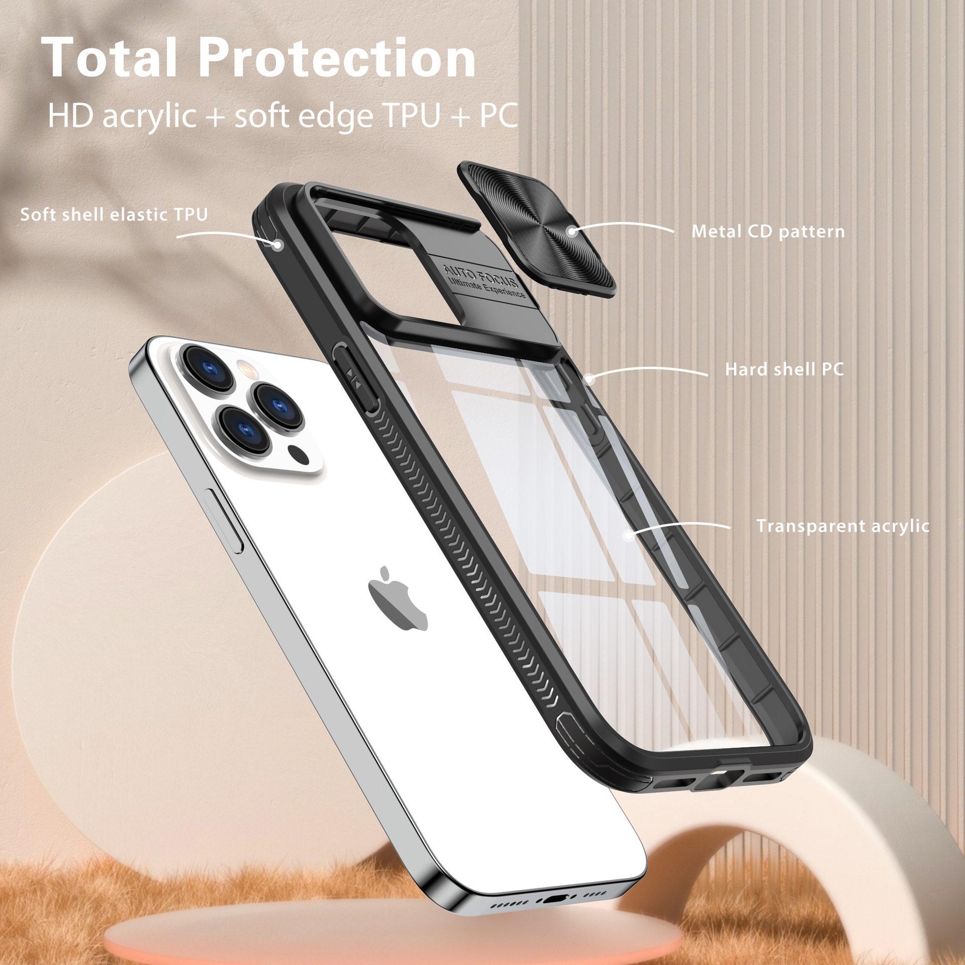 Compatible with Apple 16 Pro Max phone case 15P Superb Armor 14/13 Pro sliding lens MAX protective case
