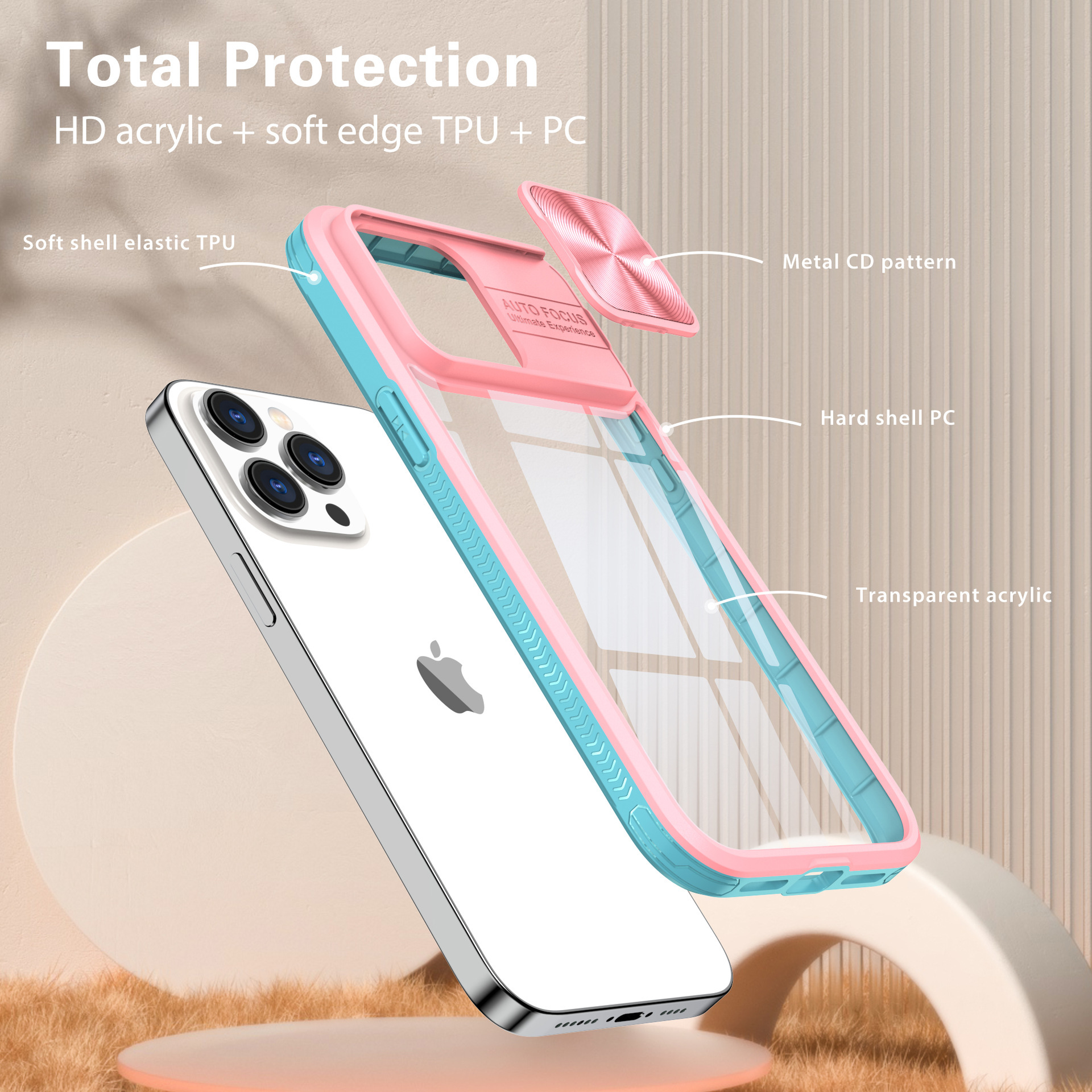 Compatible with Apple 16 Pro Max phone case 15P Superb Armor 14/13 Pro sliding lens MAX protective case