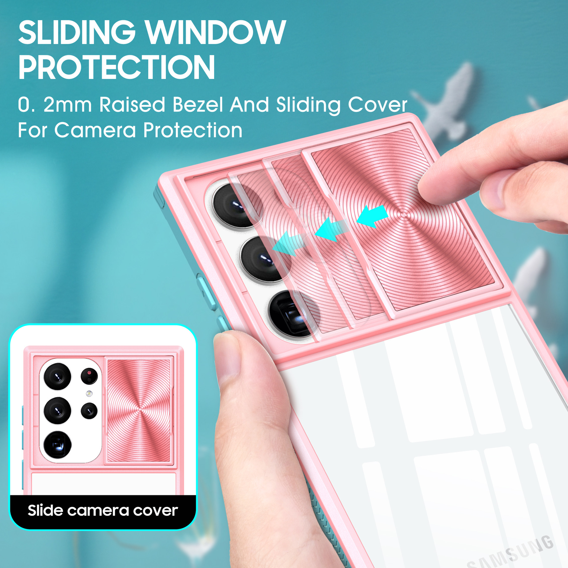 Compatible with Samsung S25 Ultra phone case A36/56 transparent sliding window 24plus color blocking 23U shockproof protective case