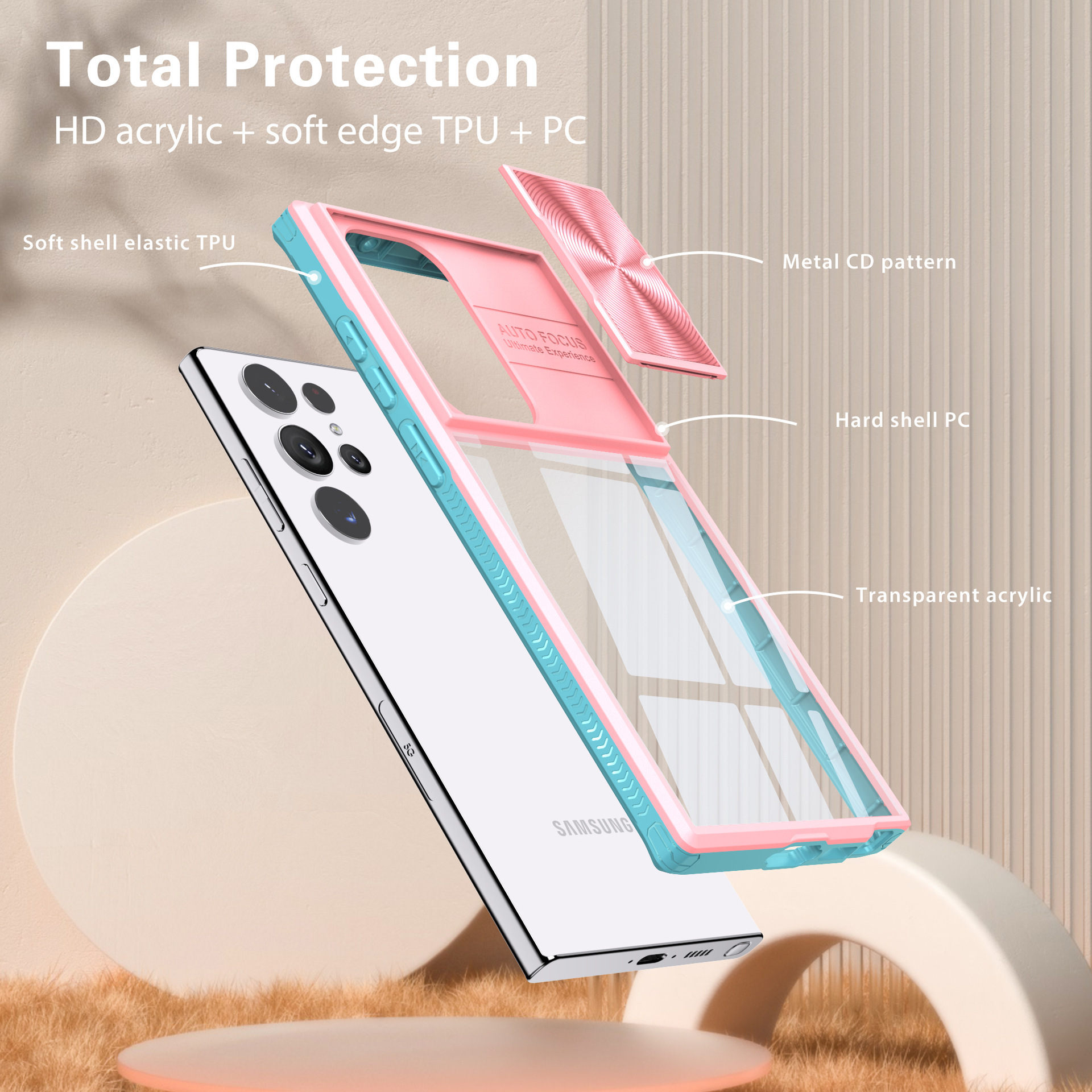 Compatible with Samsung S25 Ultra phone case A36/56 transparent sliding window 24plus color blocking 23U shockproof protective case