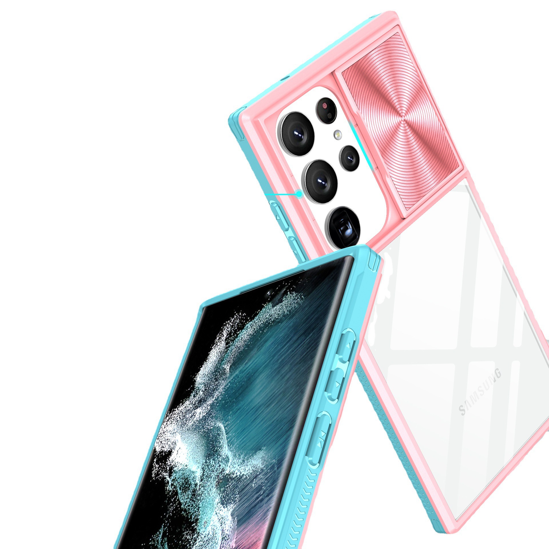 Compatible with Samsung S25 Ultra phone case A36/56 transparent sliding window 24plus color blocking 23U shockproof protective case