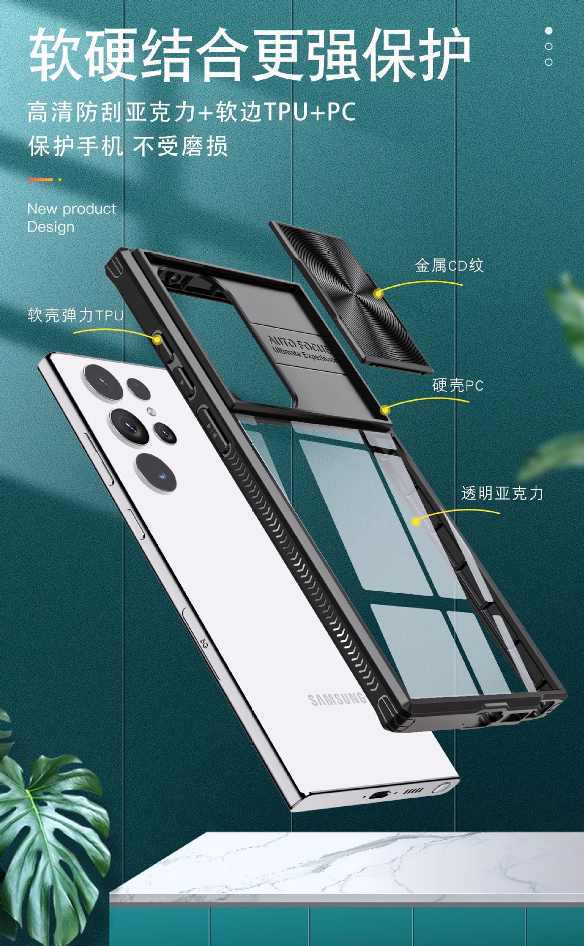 Compatible with Samsung S25 Ultra phone case A36/56 transparent sliding window 24plus color blocking 23U shockproof protective case