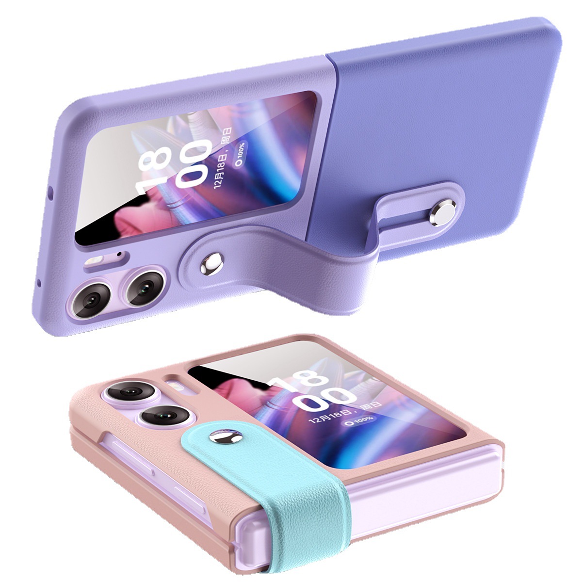 Compatible with OPPO Find N3 Flip phone case and N2 Flip folding stylish color-blocked wristband stand protective case