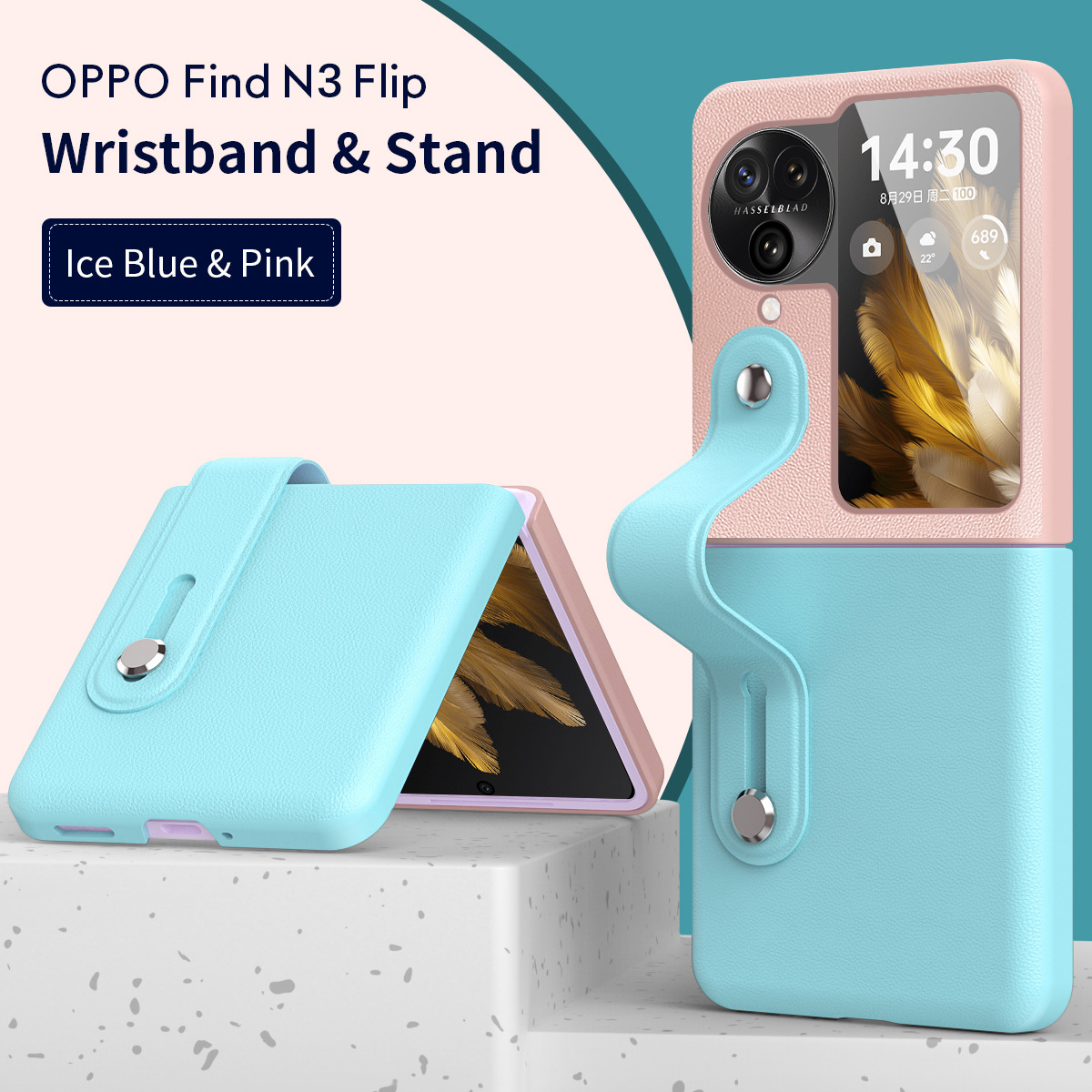 Compatible with OPPO Find N3 Flip phone case and N2 Flip folding stylish color-blocked wristband stand protective case