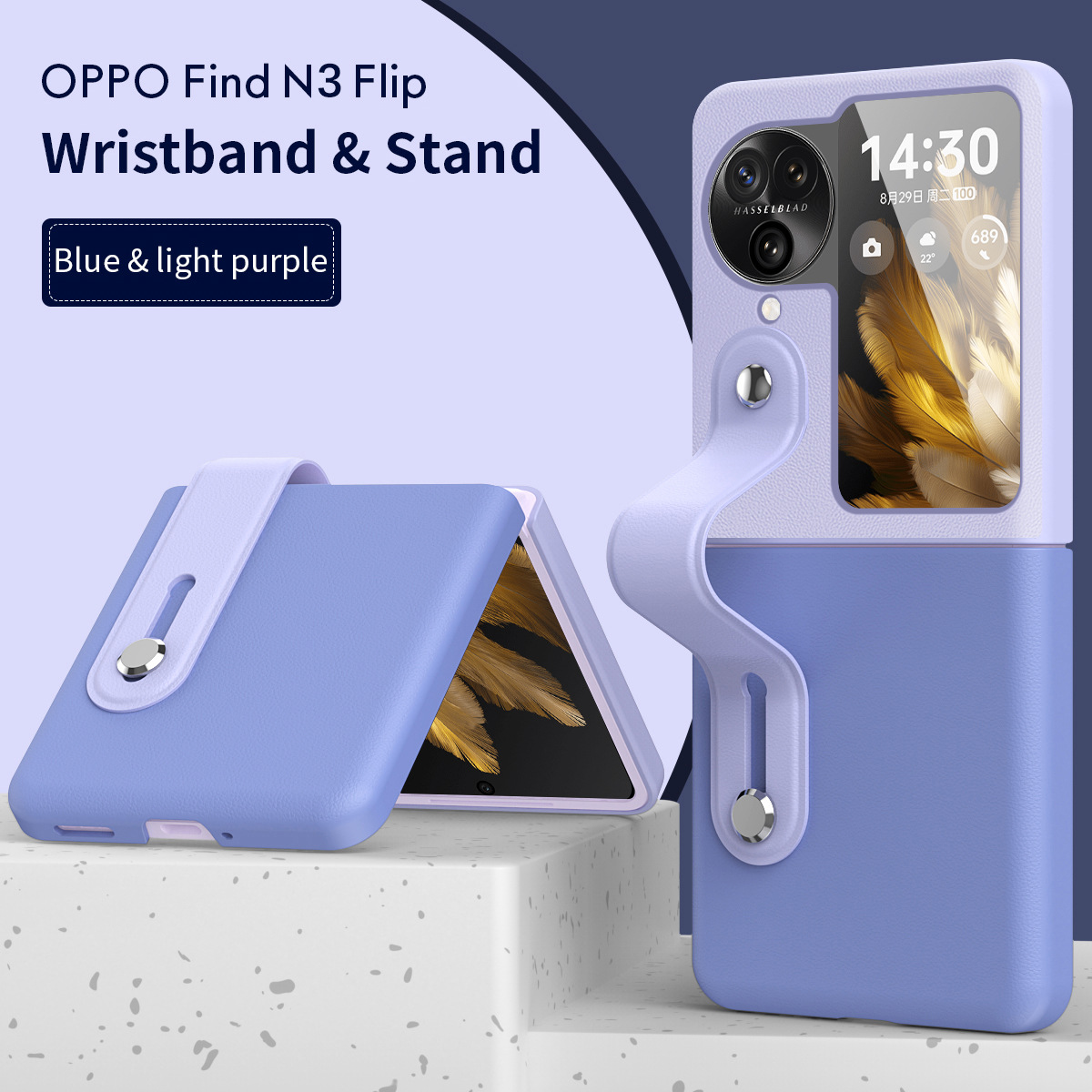 Compatible with OPPO Find N3 Flip phone case and N2 Flip folding stylish color-blocked wristband stand protective case