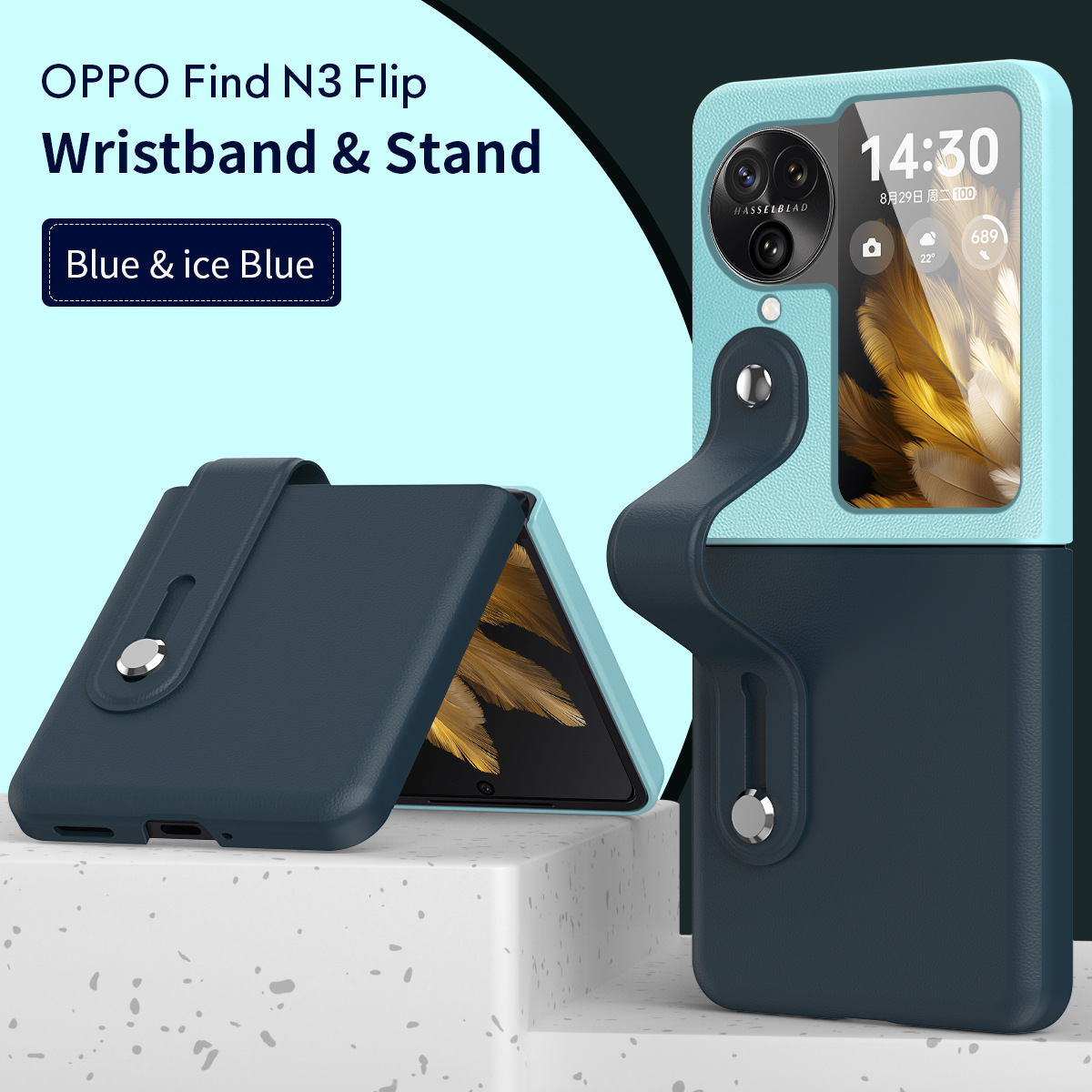 Compatible with OPPO Find N3 Flip phone case and N2 Flip folding stylish color-blocked wristband stand protective case
