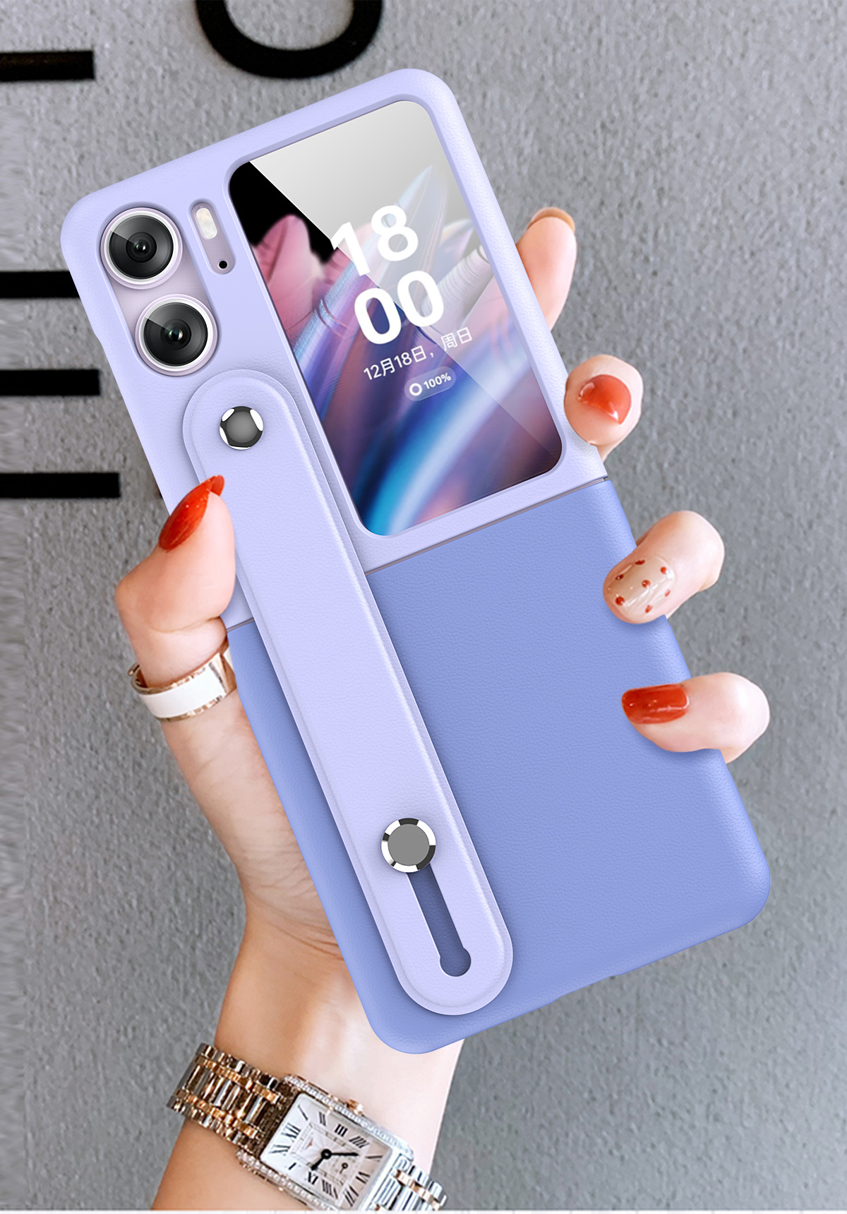 Compatible with OPPO Find N3 Flip phone case and N2 Flip folding stylish color-blocked wristband stand protective case