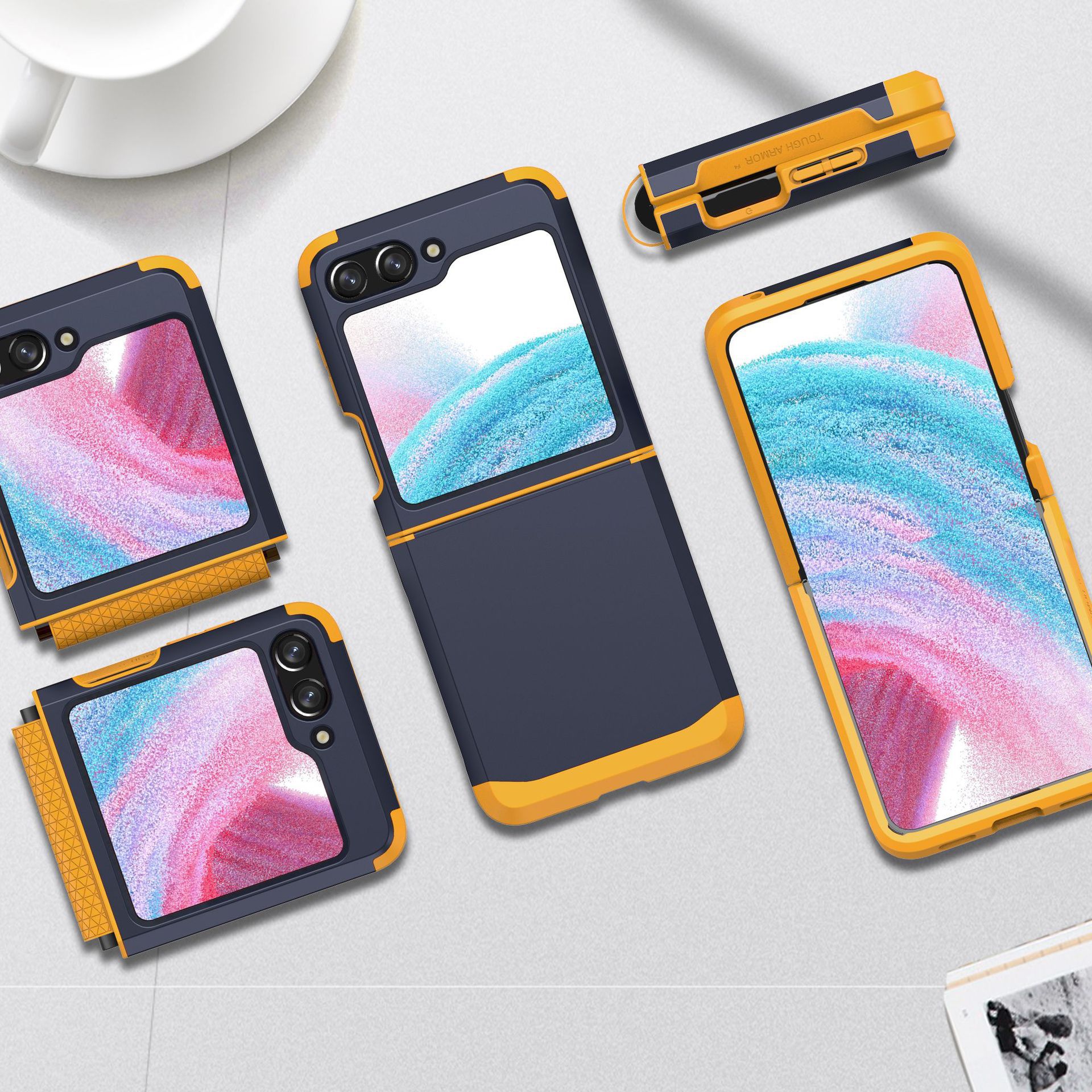 Compatible with Samsung Z Flip 6/5 phone case, 4/3 integrated hinge, color-blocked armor, stylish couple folding protective case