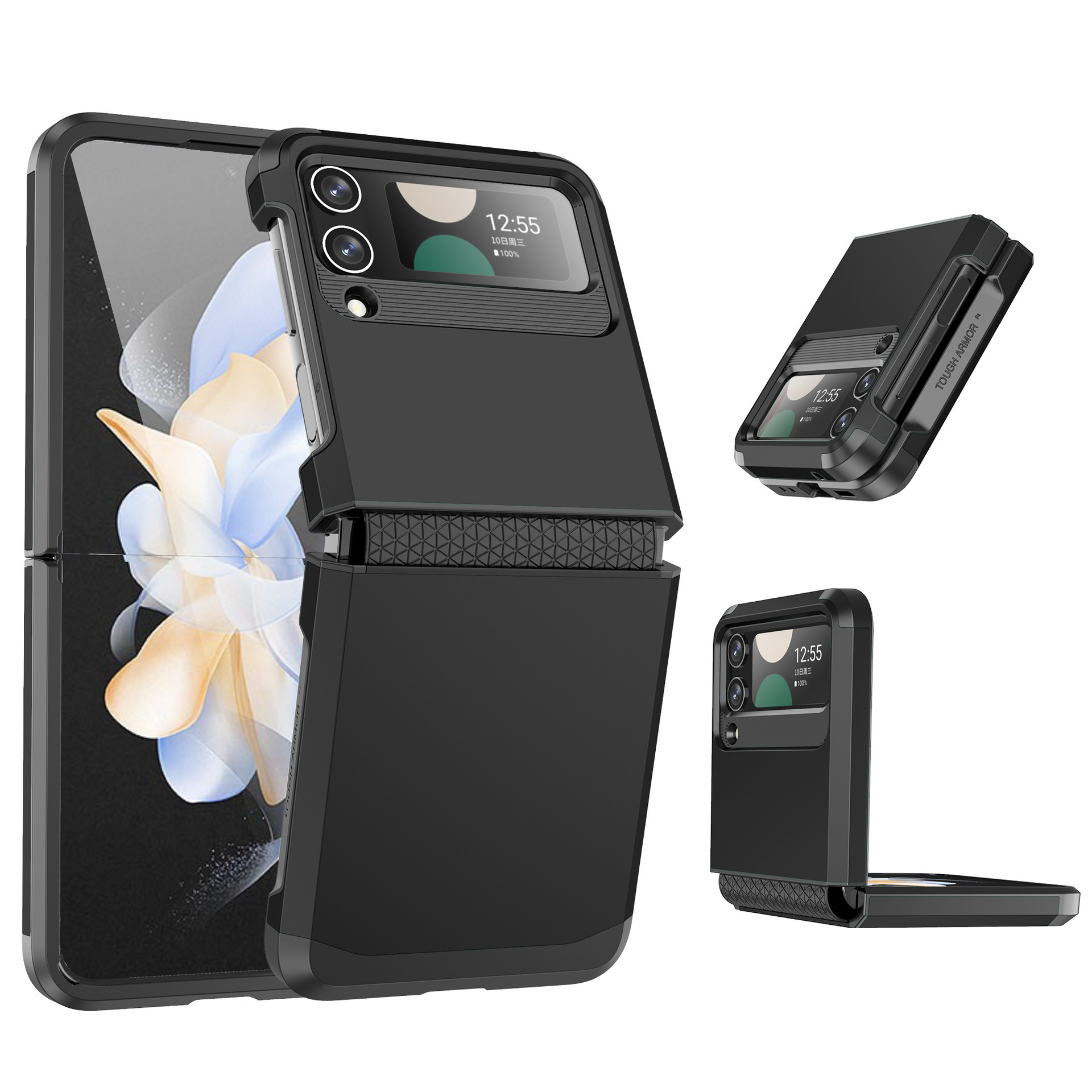 Compatible with Samsung Z Flip 6/5 phone case, 4/3 integrated hinge, color-blocked armor, stylish couple folding protective case