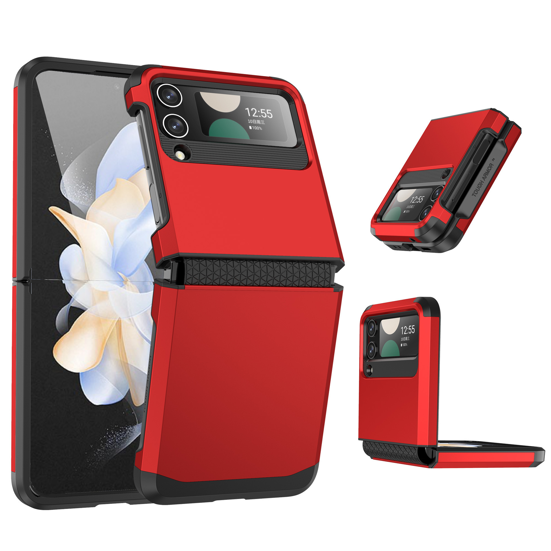 Compatible with Samsung Z Flip 6/5 phone case, 4/3 integrated hinge, color-blocked armor, stylish couple folding protective case