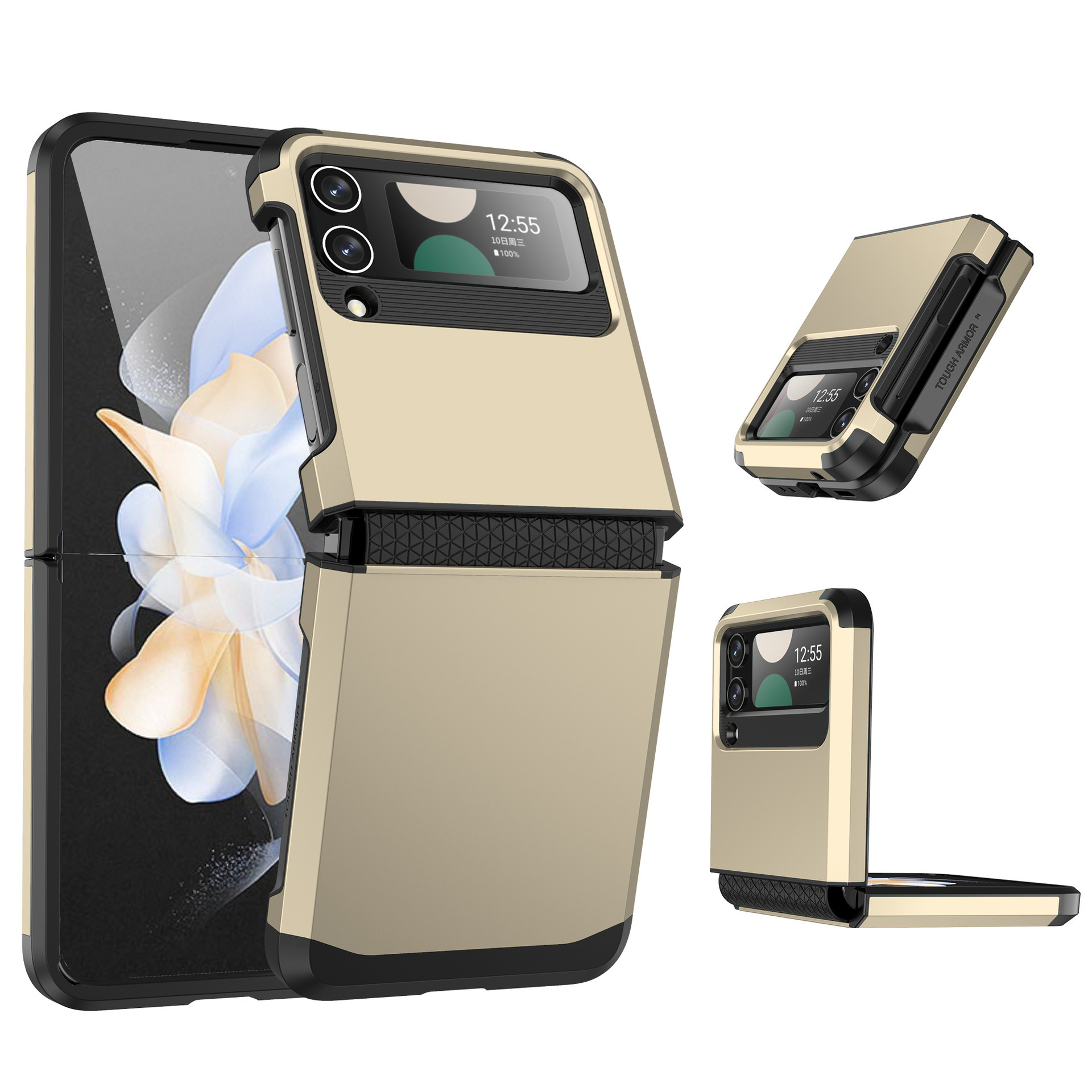 Compatible with Samsung Z Flip 6/5 phone case, 4/3 integrated hinge, color-blocked armor, stylish couple folding protective case