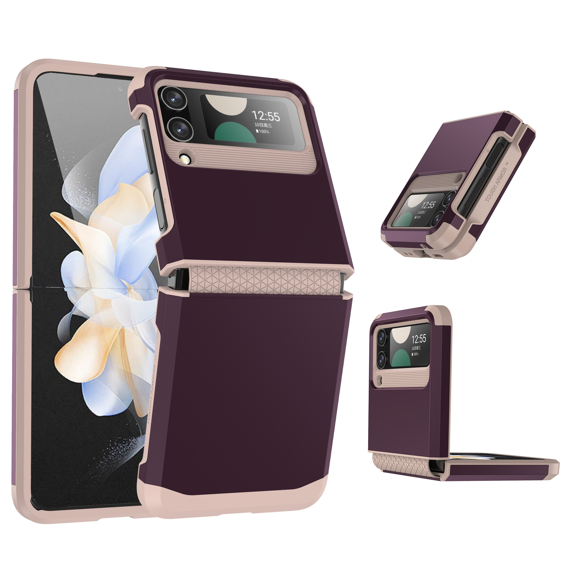 Compatible with Samsung Z Flip 6/5 phone case, 4/3 integrated hinge, color-blocked armor, stylish couple folding protective case