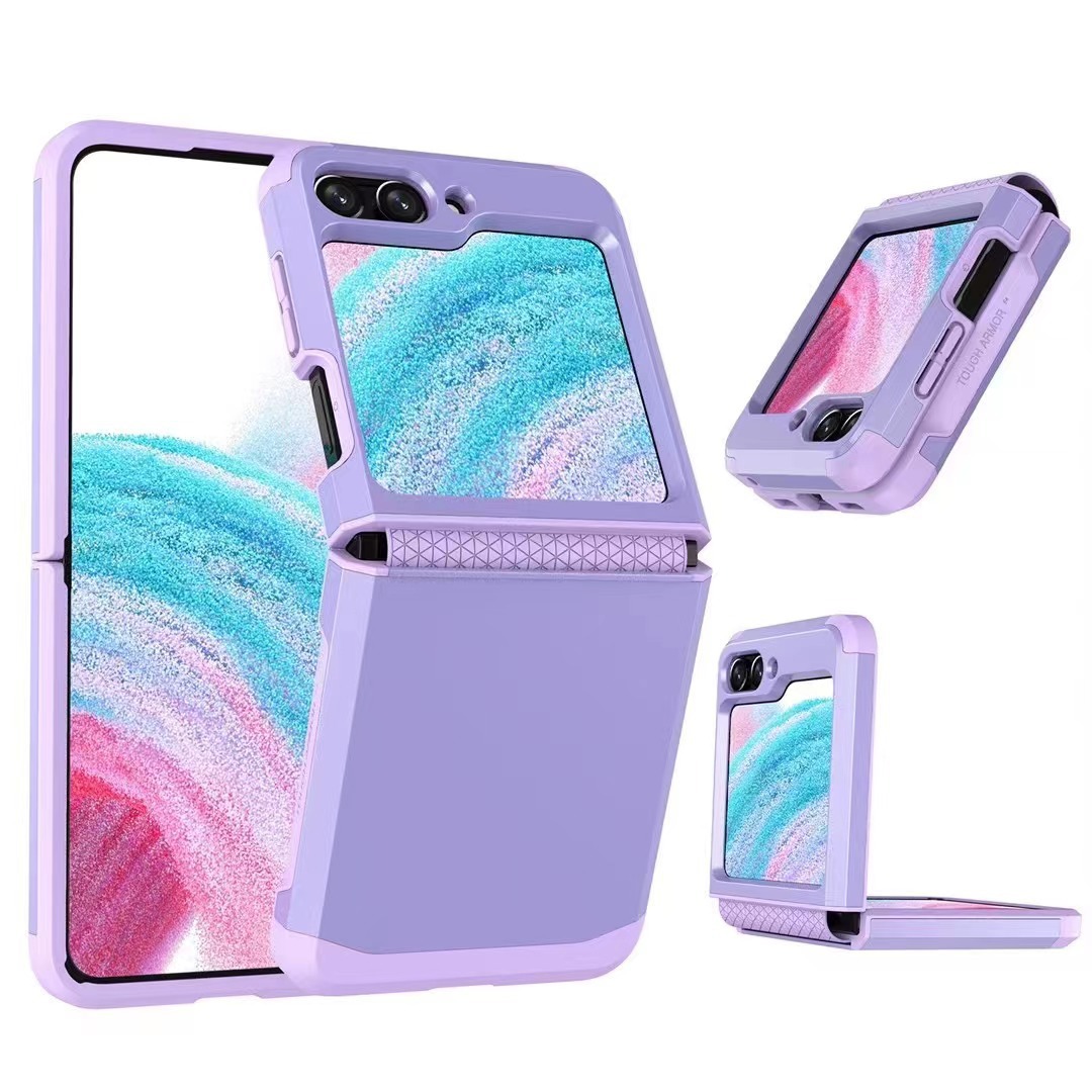 Compatible with Samsung Z Flip 6/5 phone case, 4/3 integrated hinge, color-blocked armor, stylish couple folding protective case
