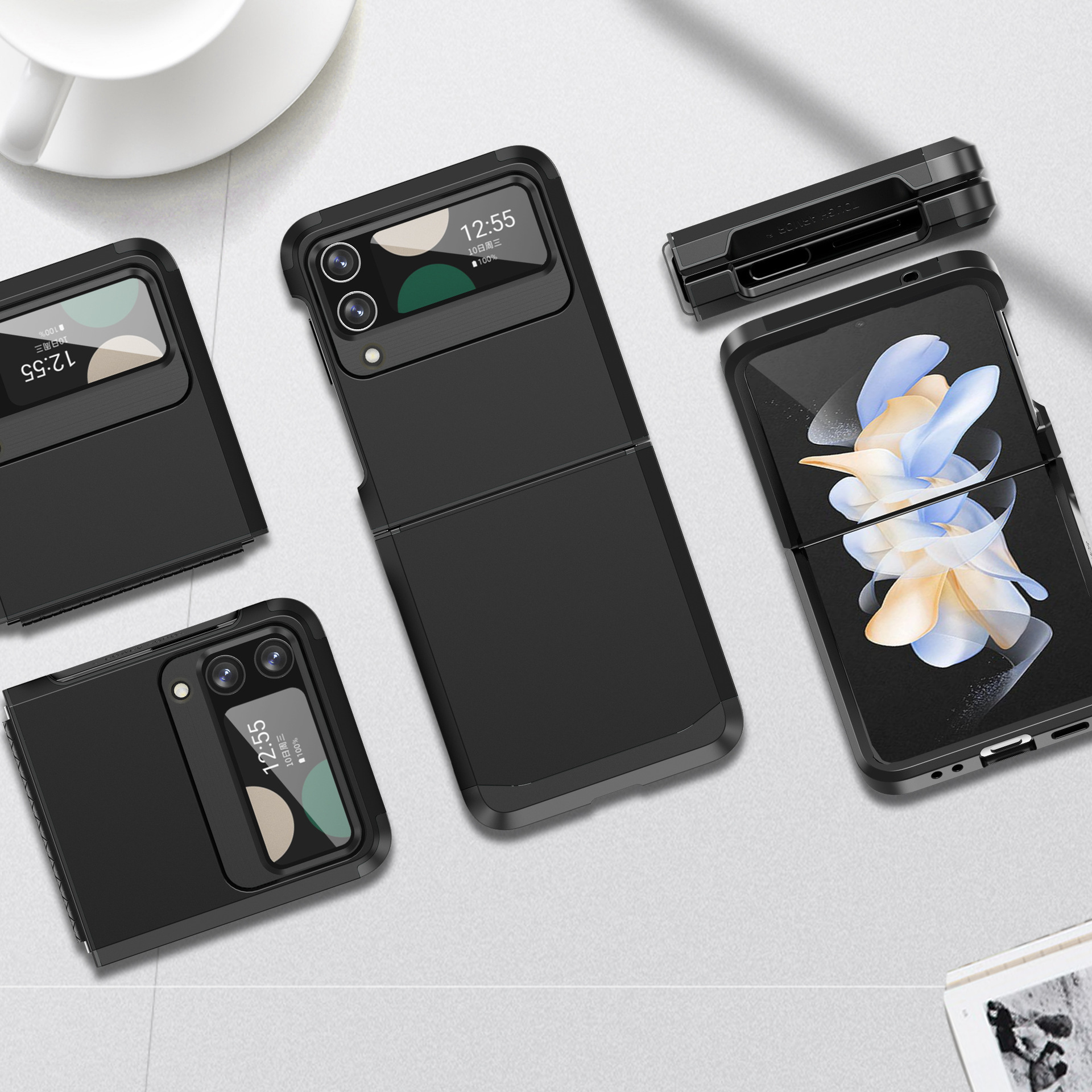 Compatible with Samsung Z Flip 6/5 phone case, 4/3 integrated hinge, color-blocked armor, stylish couple folding protective case
