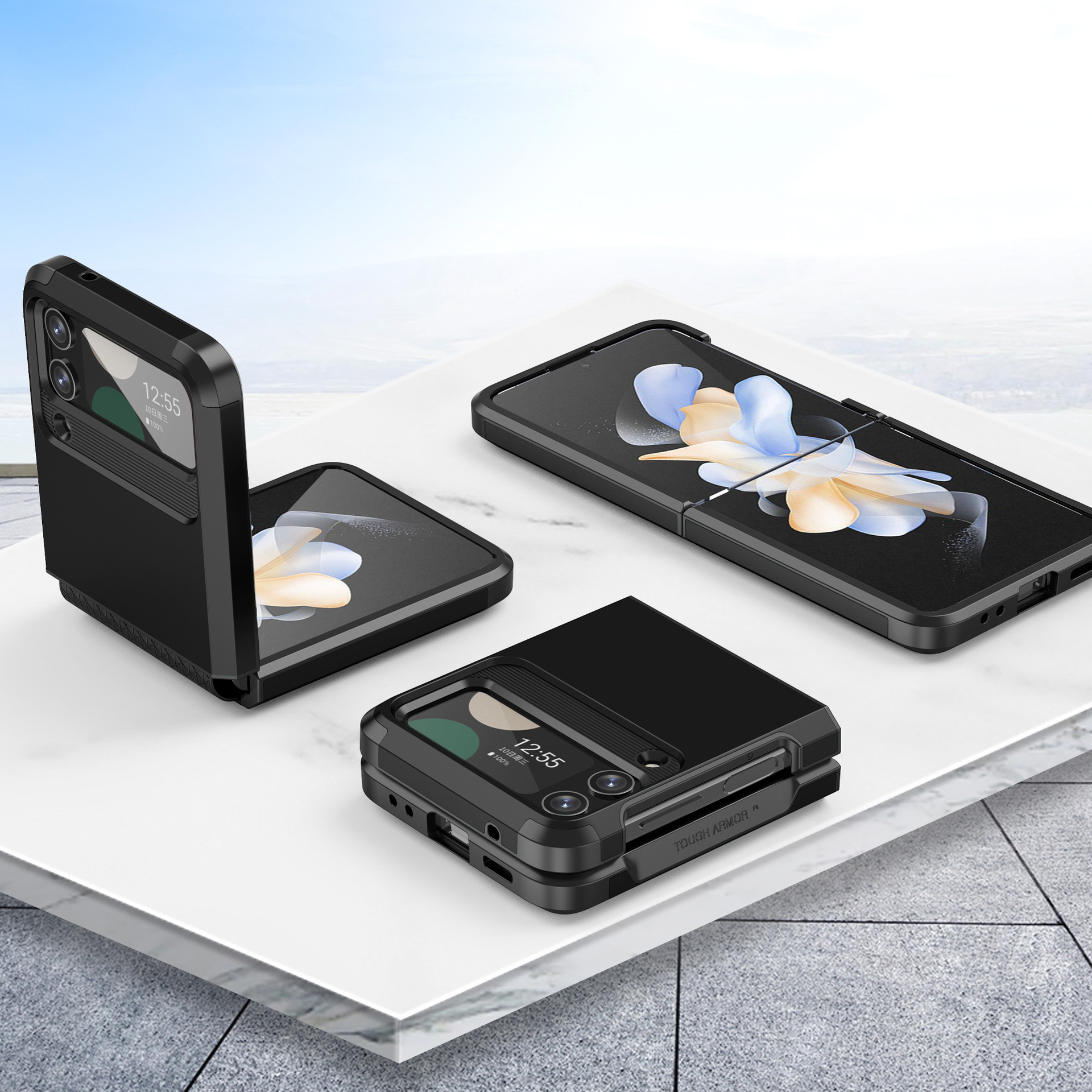 Compatible with Samsung Z Flip 6/5 phone case, 4/3 integrated hinge, color-blocked armor, stylish couple folding protective case