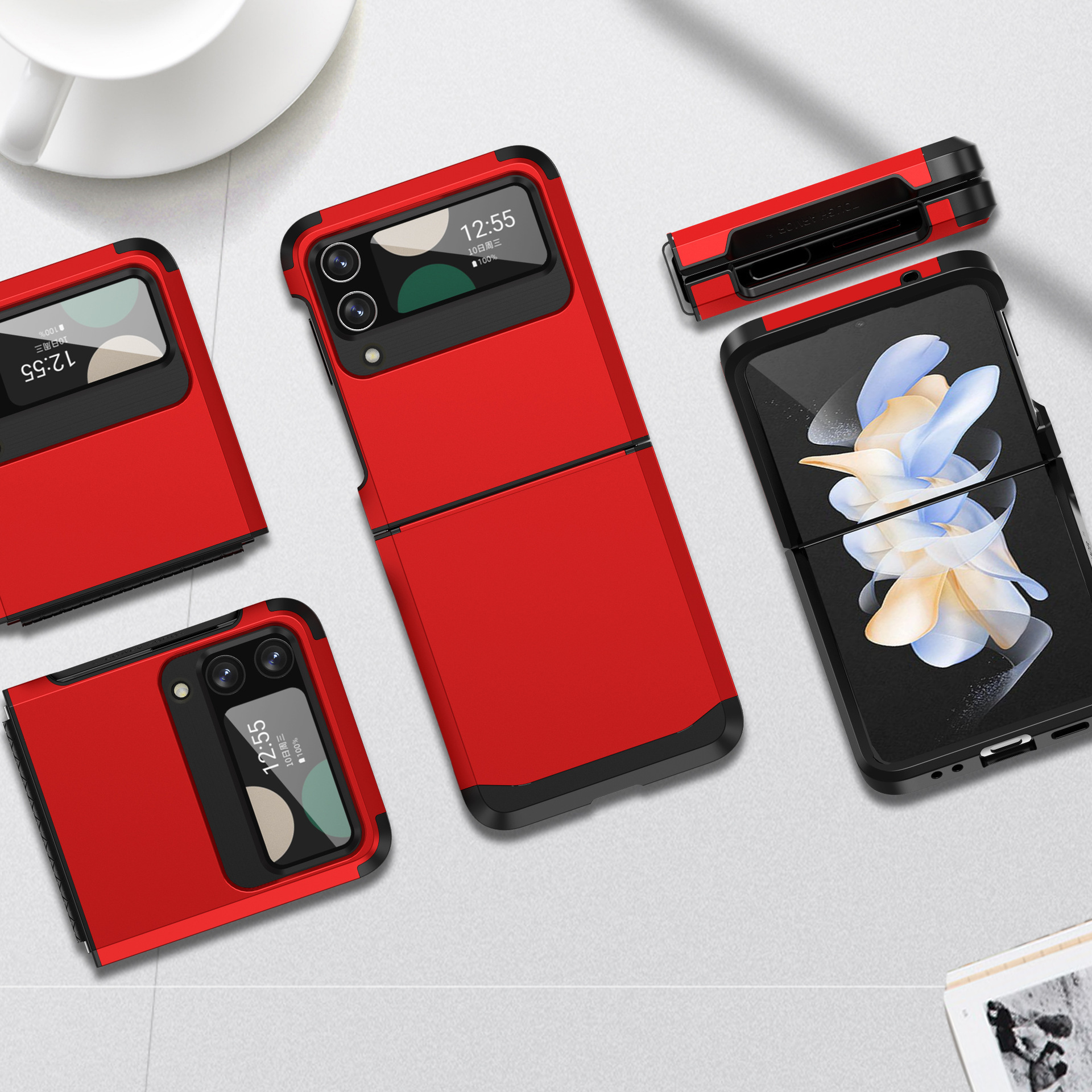 Compatible with Samsung Z Flip 6/5 phone case, 4/3 integrated hinge, color-blocked armor, stylish couple folding protective case