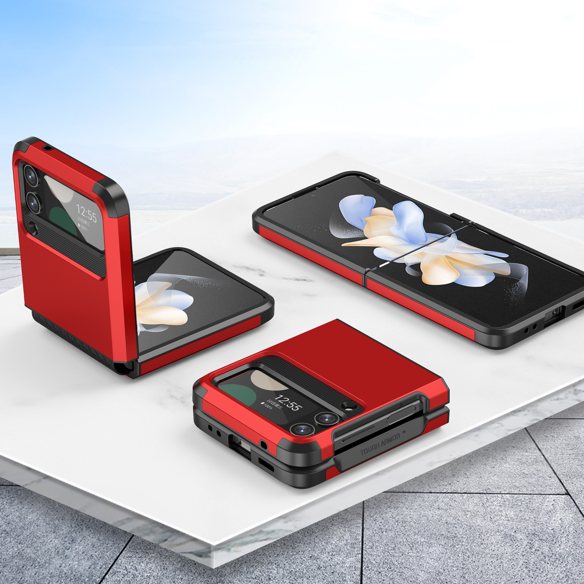 Compatible with Samsung Z Flip 6/5 phone case, 4/3 integrated hinge, color-blocked armor, stylish couple folding protective case