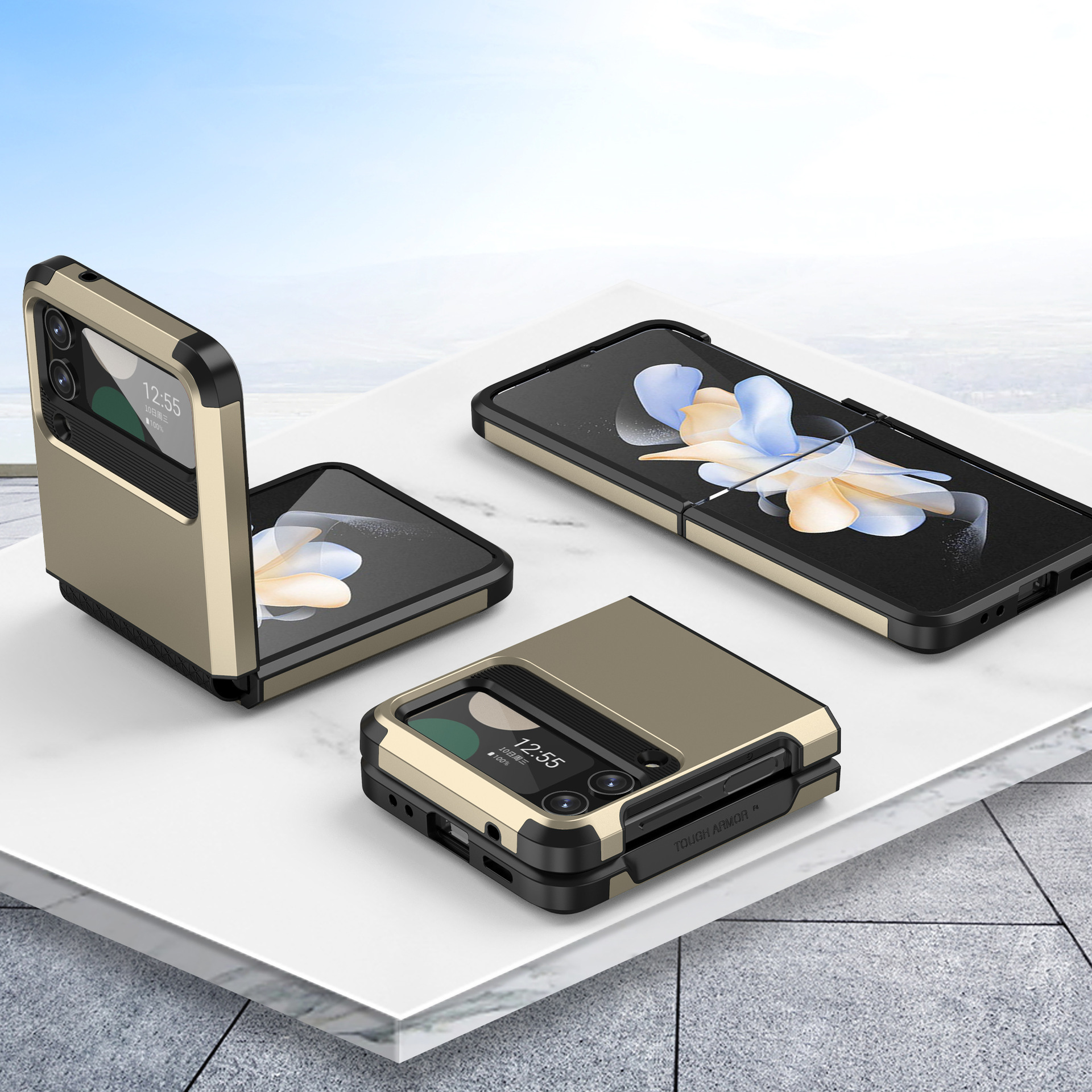 Compatible with Samsung Z Flip 6/5 phone case, 4/3 integrated hinge, color-blocked armor, stylish couple folding protective case