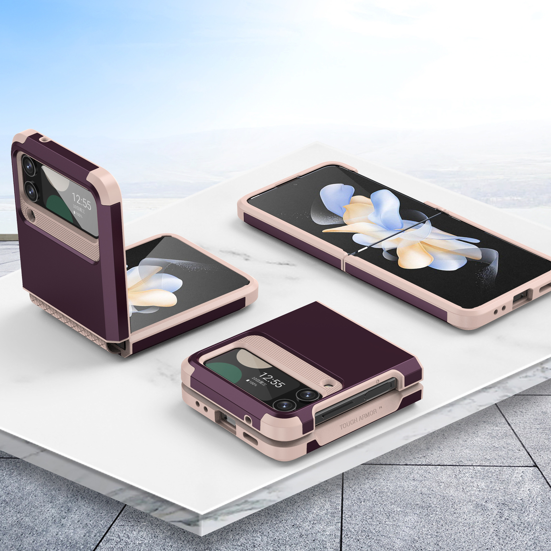 Compatible with Samsung Z Flip 6/5 phone case, 4/3 integrated hinge, color-blocked armor, stylish couple folding protective case