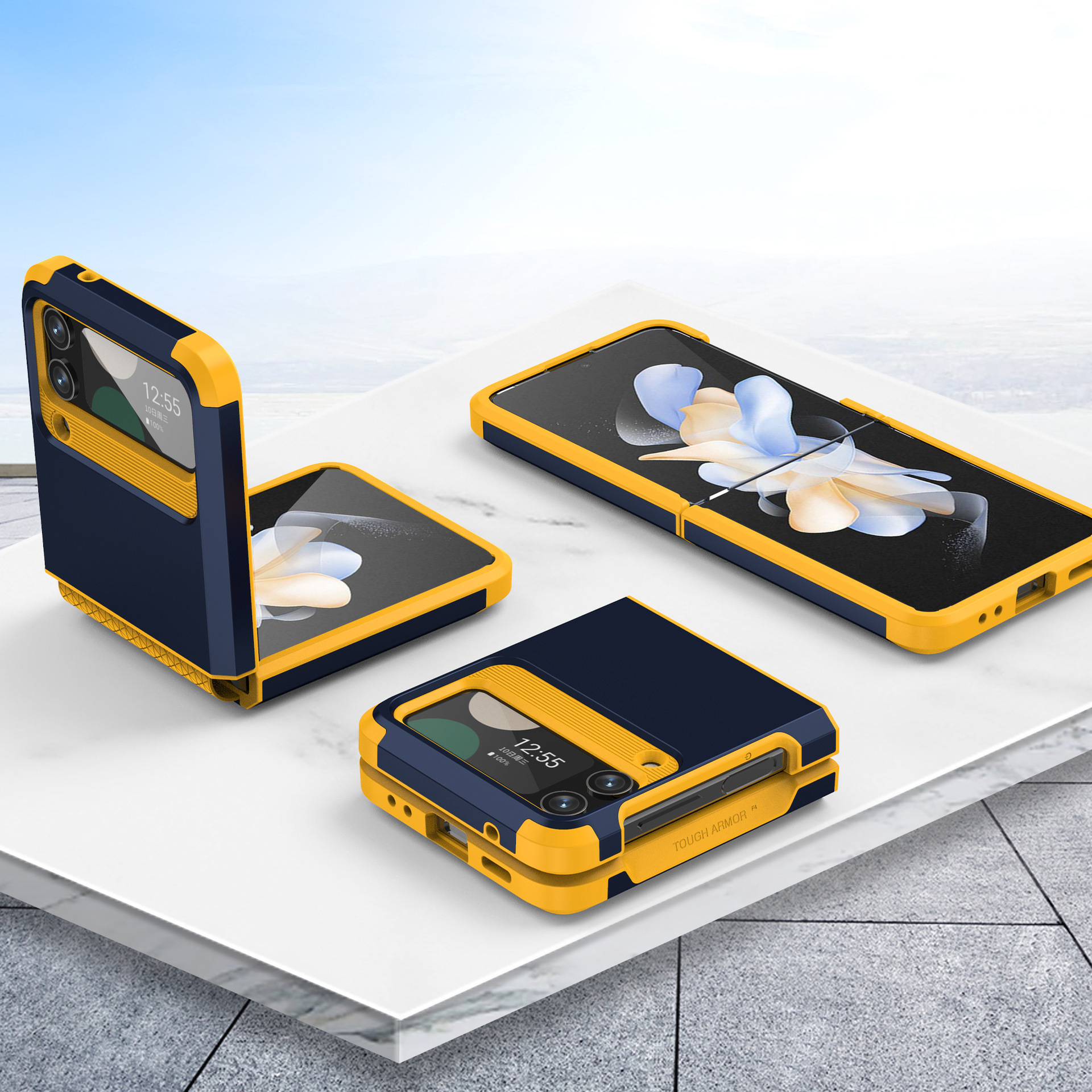 Compatible with Samsung Z Flip 6/5 phone case, 4/3 integrated hinge, color-blocked armor, stylish couple folding protective case