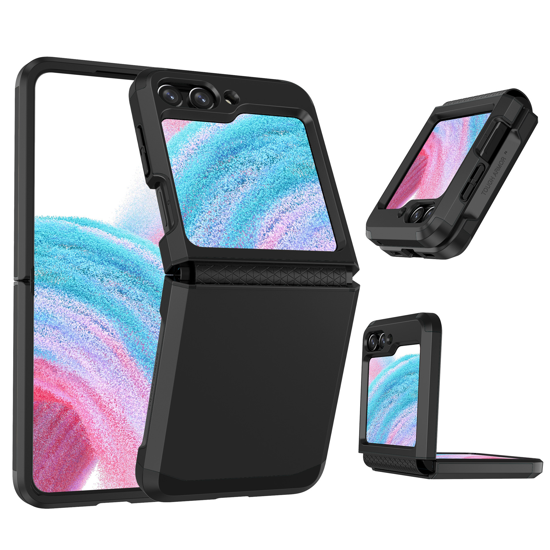Compatible with Samsung Z Flip 6/5 phone case, 4/3 integrated hinge, color-blocked armor, stylish couple folding protective case