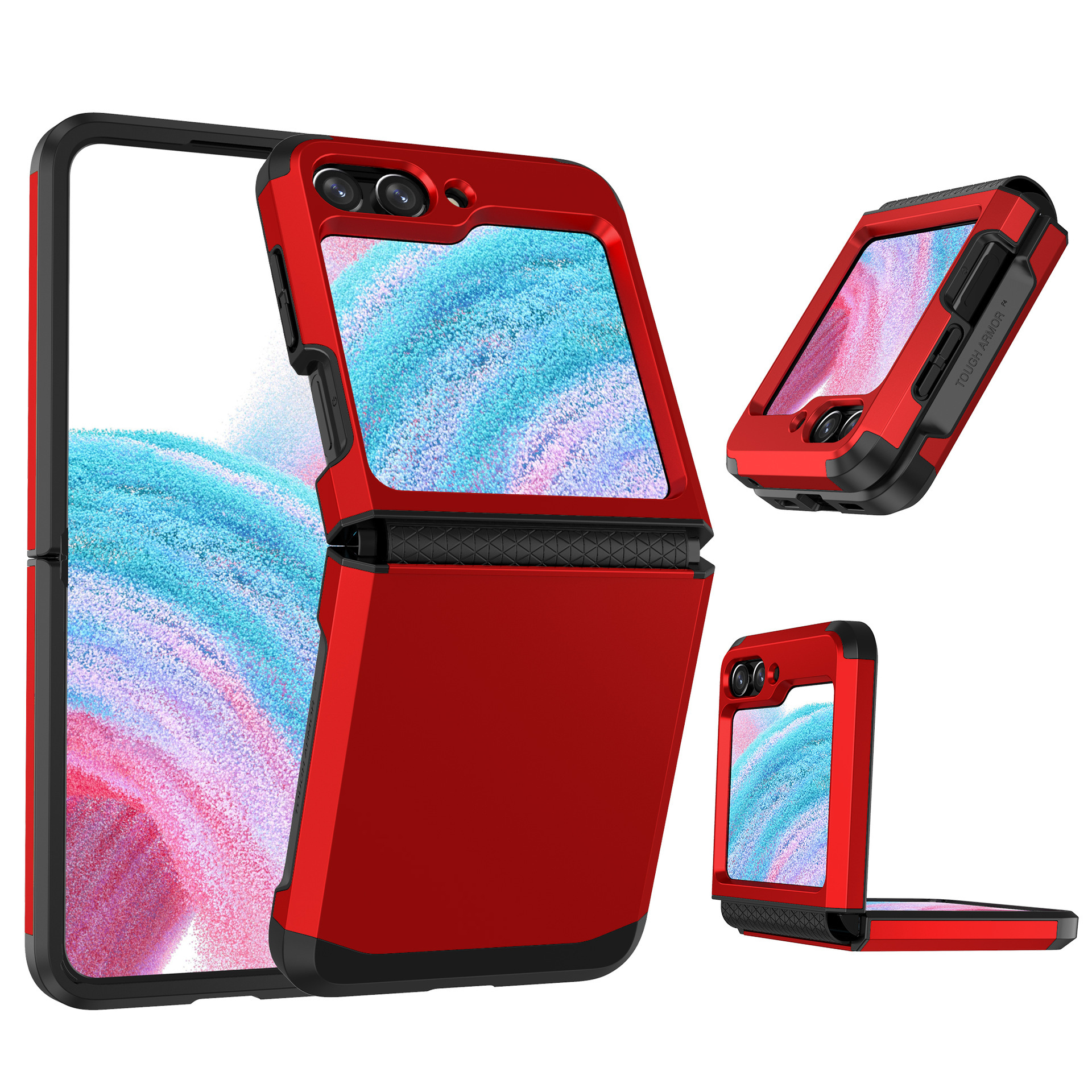 Compatible with Samsung Z Flip 6/5 phone case, 4/3 integrated hinge, color-blocked armor, stylish couple folding protective case