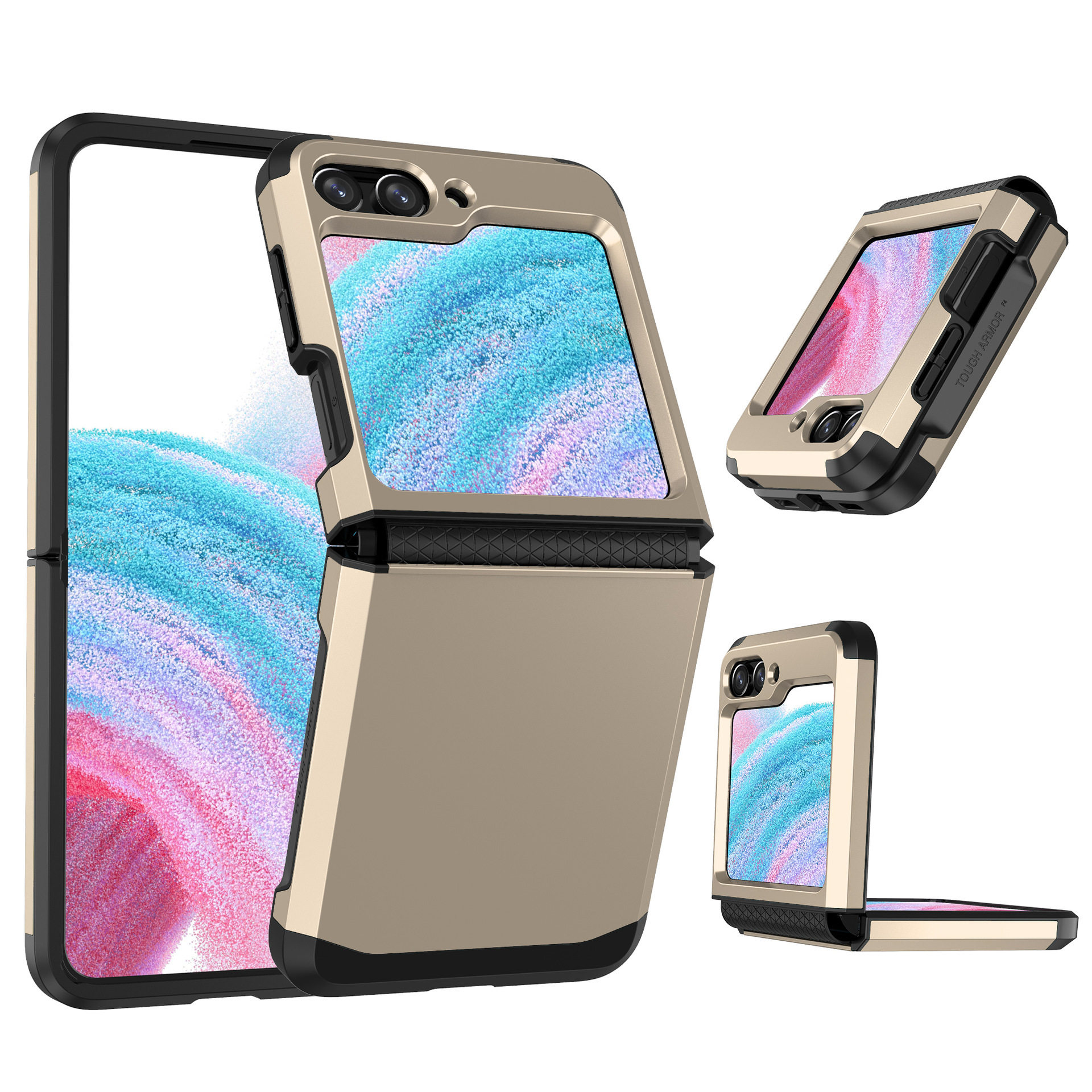 Compatible with Samsung Z Flip 6/5 phone case, 4/3 integrated hinge, color-blocked armor, stylish couple folding protective case