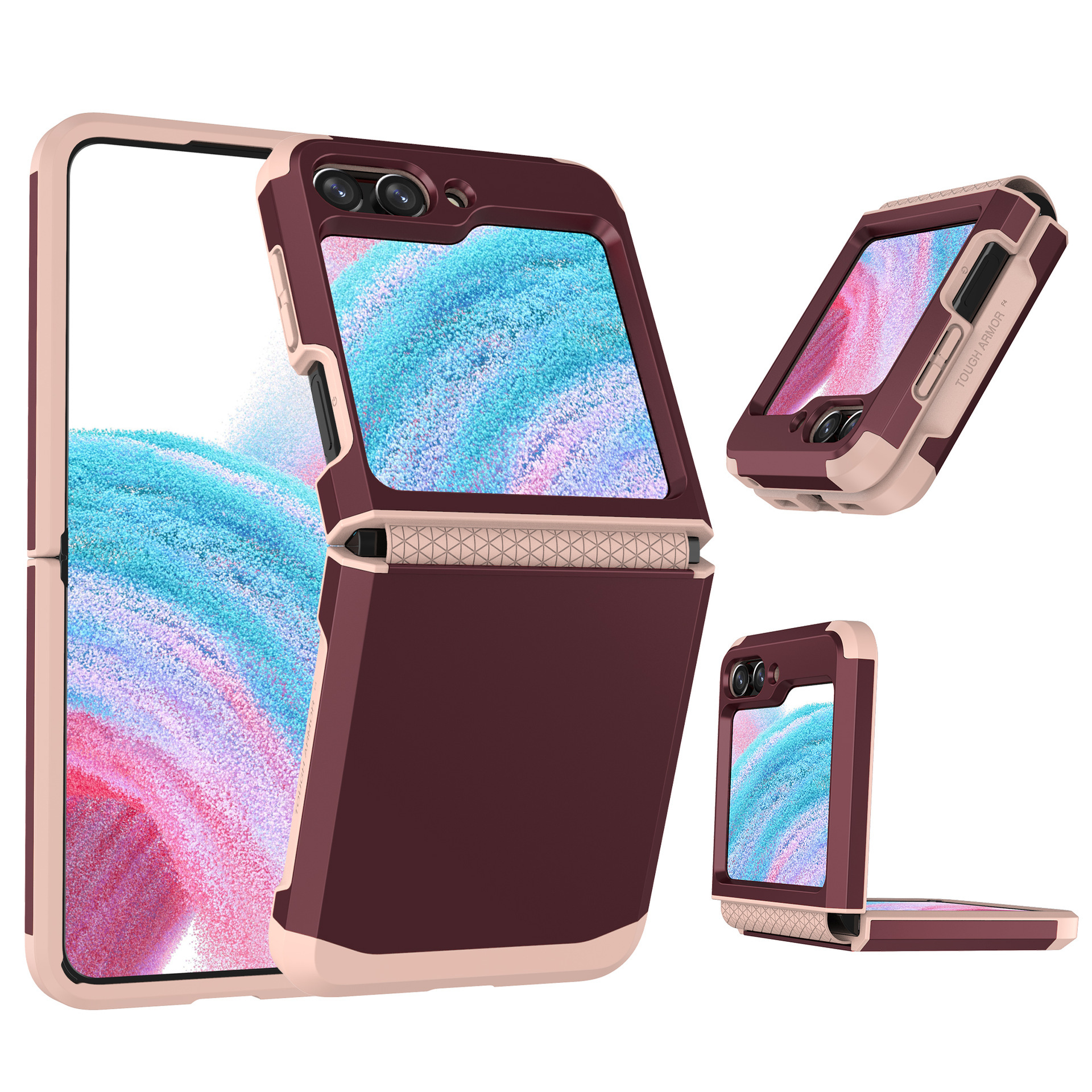 Compatible with Samsung Z Flip 6/5 phone case, 4/3 integrated hinge, color-blocked armor, stylish couple folding protective case