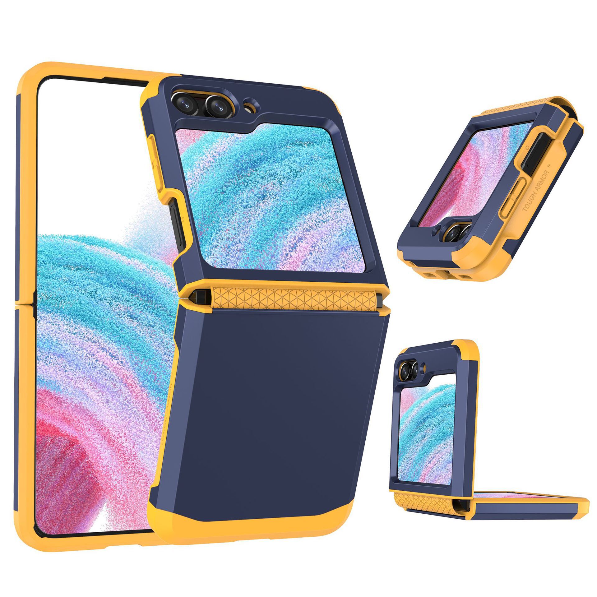 Compatible with Samsung Z Flip 6/5 phone case, 4/3 integrated hinge, color-blocked armor, stylish couple folding protective case