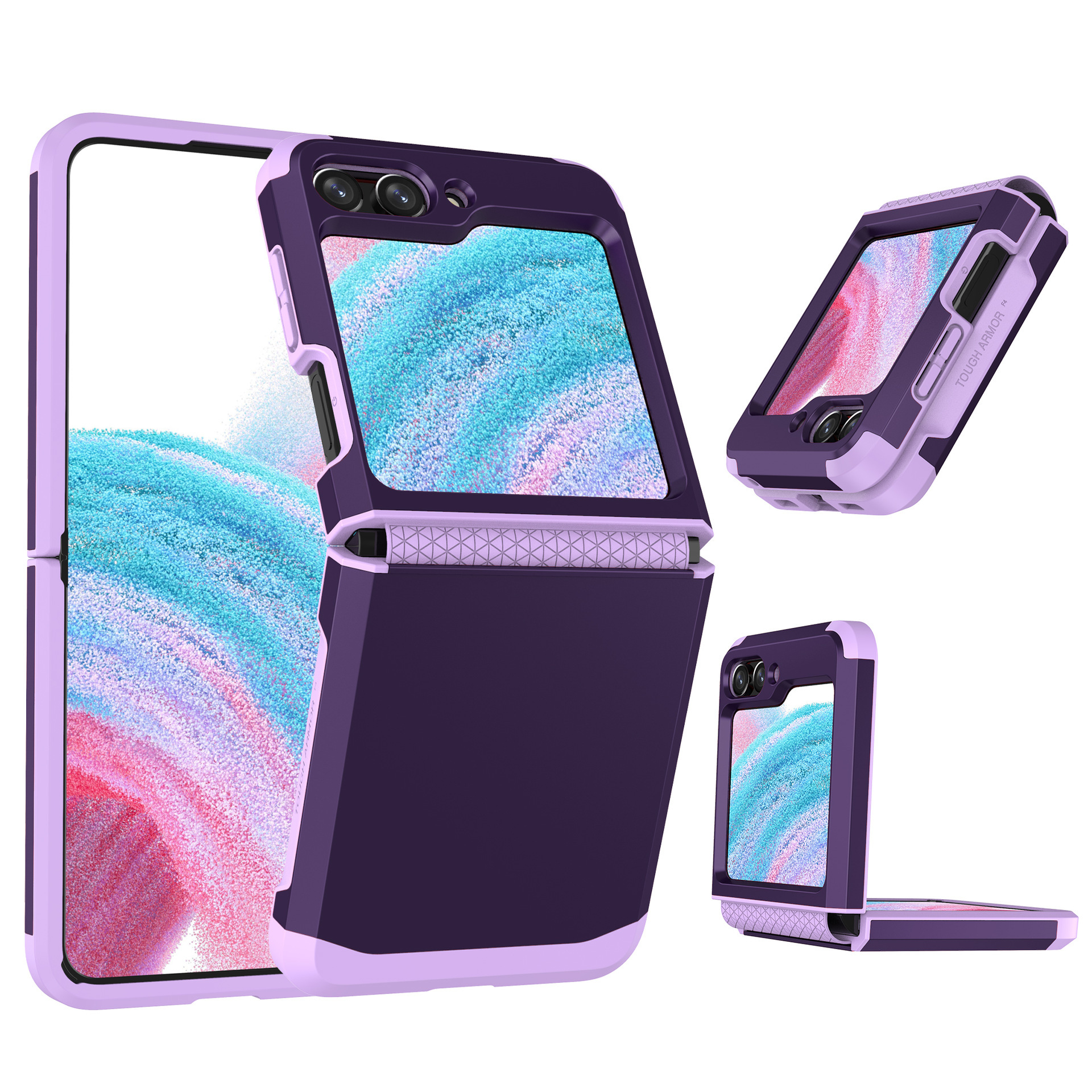 Compatible with Samsung Z Flip 6/5 phone case, 4/3 integrated hinge, color-blocked armor, stylish couple folding protective case