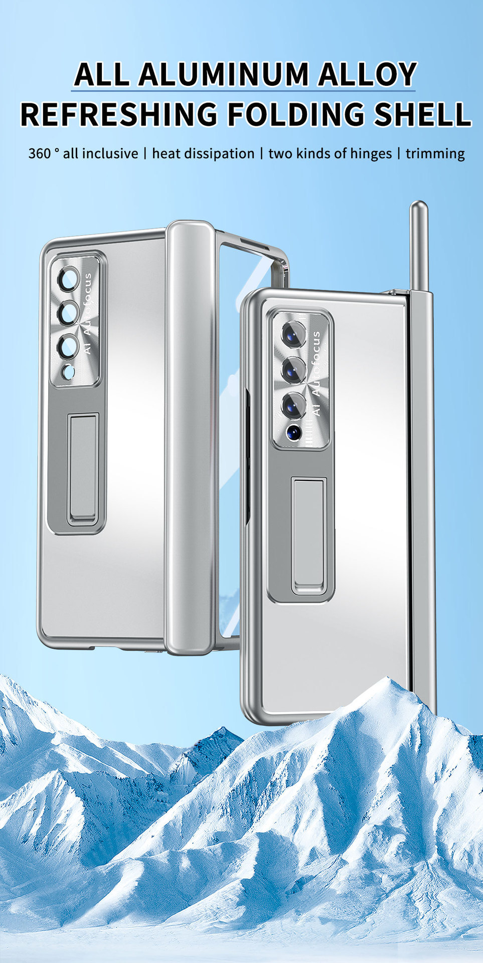 Compatible with Samsung Z Fold7/6/5 phone case, 4/3 aluminum alloy, dual hinge, with S Pen stylus protective case.