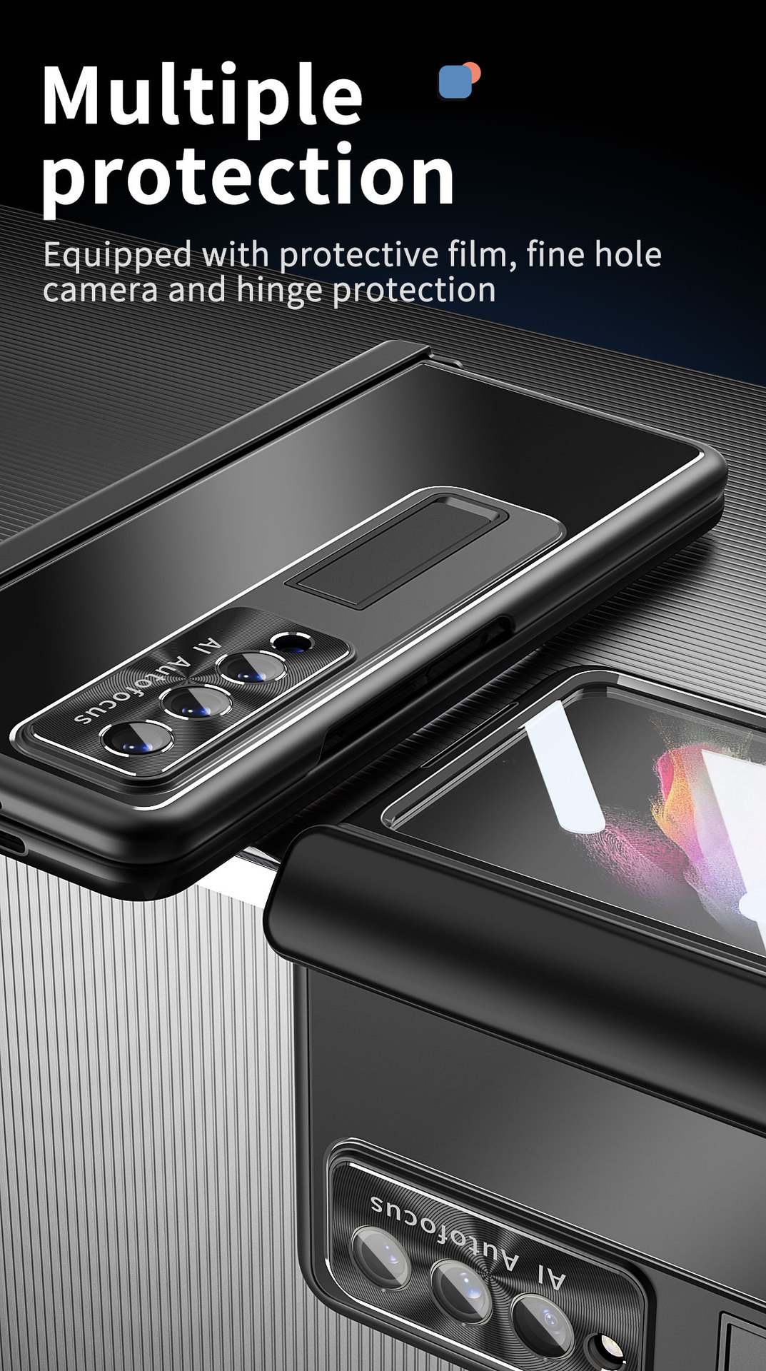 Compatible with Samsung Z Fold7/6/5 phone case, 4/3 aluminum alloy, dual hinge, with S Pen stylus protective case.