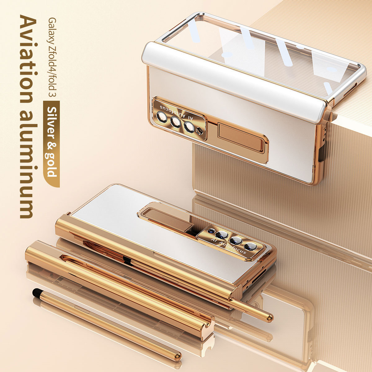 Compatible with Samsung Z Fold7/6/5 phone case, 4/3 aluminum alloy, dual hinge, with S Pen stylus protective case.