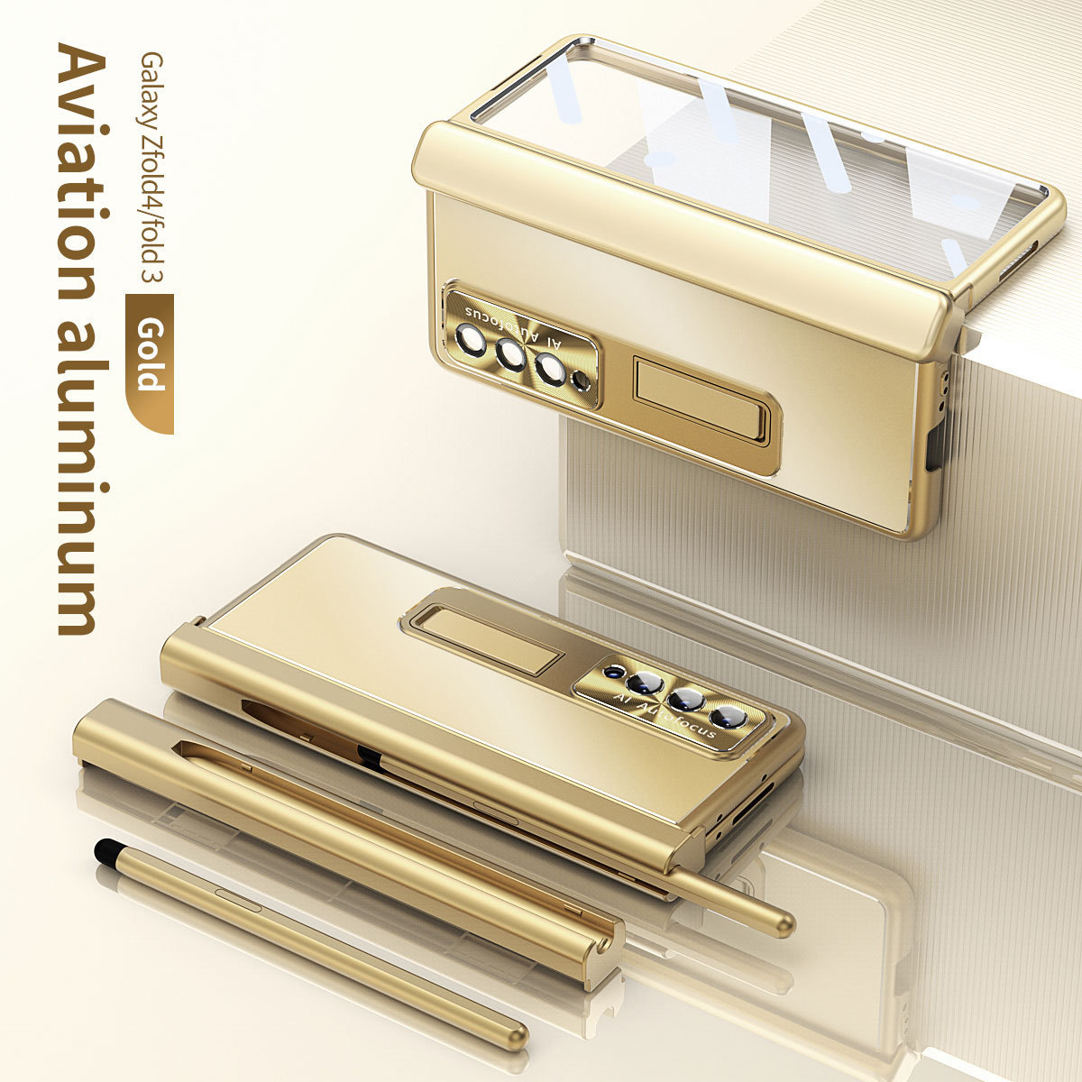Compatible with Samsung Z Fold7/6/5 phone case, 4/3 aluminum alloy, dual hinge, with S Pen stylus protective case.