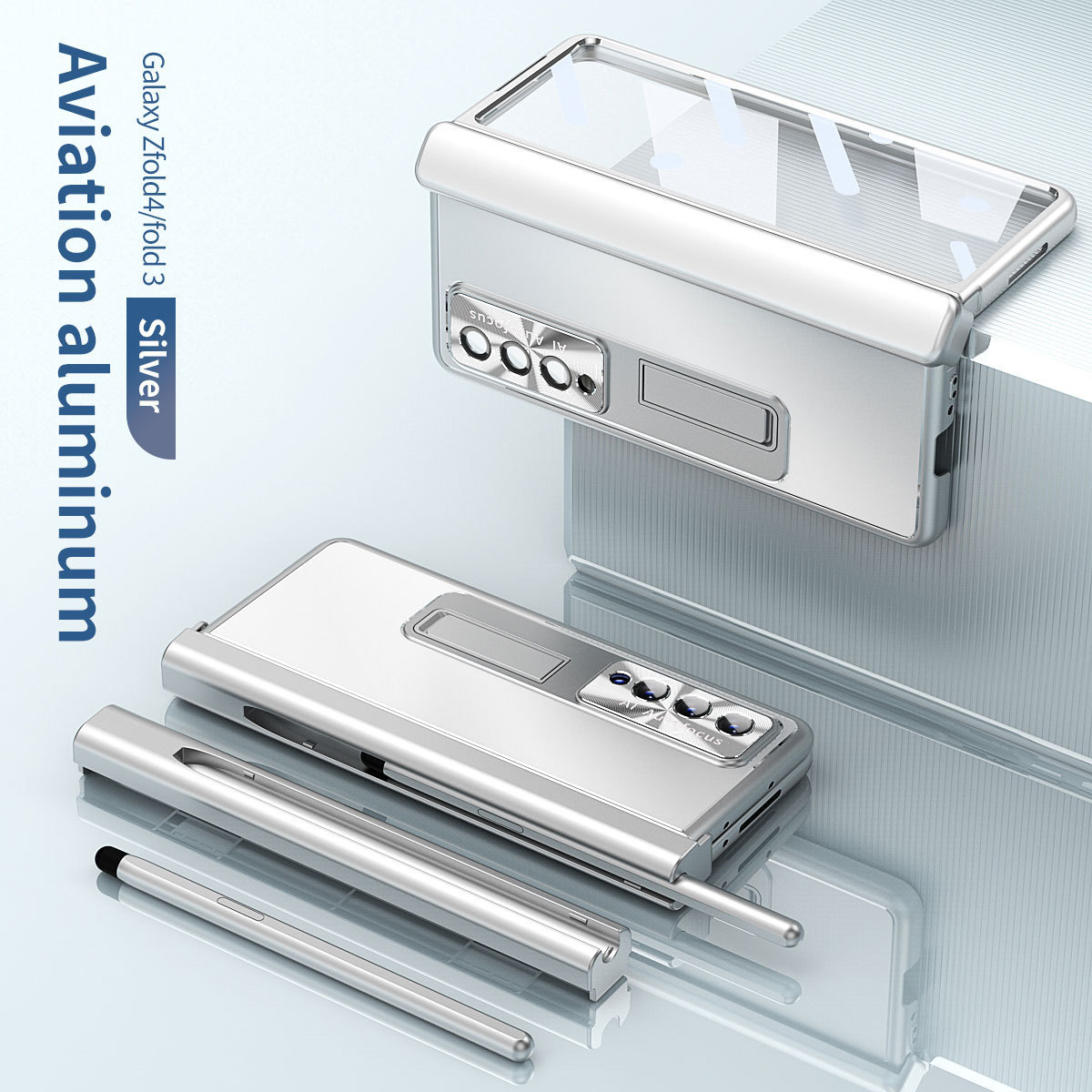 Compatible with Samsung Z Fold7/6/5 phone case, 4/3 aluminum alloy, dual hinge, with S Pen stylus protective case.