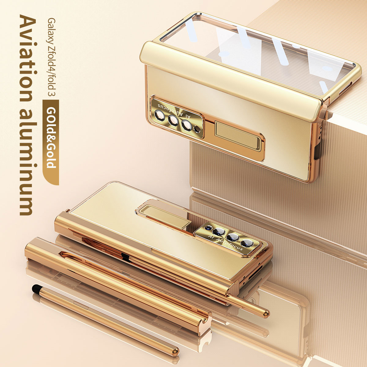 Compatible with Samsung Z Fold7/6/5 phone case, 4/3 aluminum alloy, dual hinge, with S Pen stylus protective case.