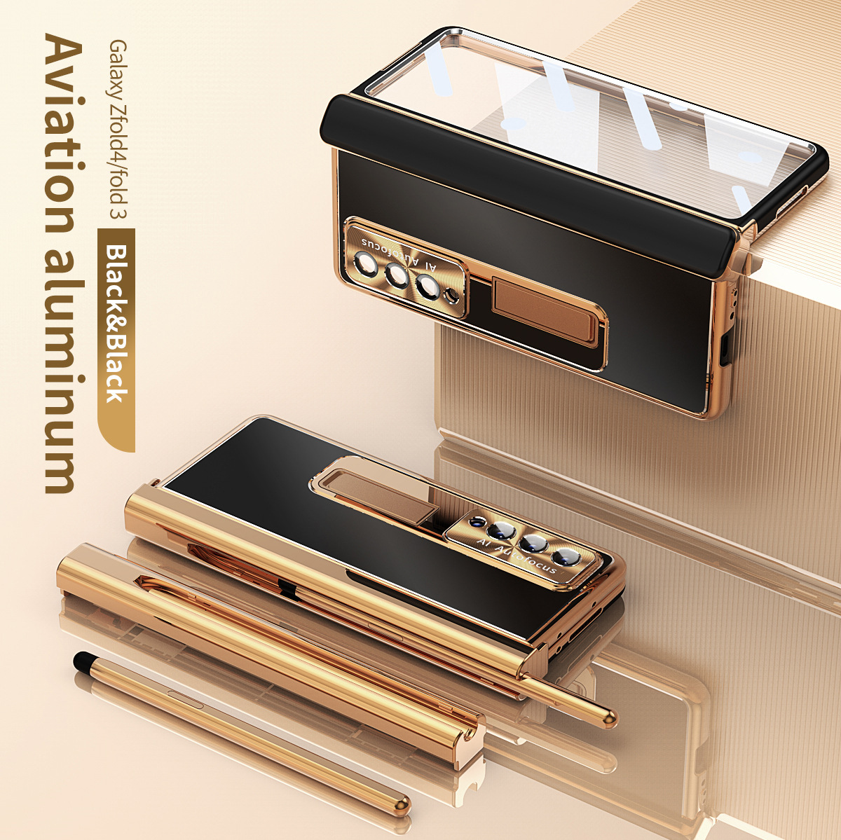 Compatible with Samsung Z Fold7/6/5 phone case, 4/3 aluminum alloy, dual hinge, with S Pen stylus protective case.