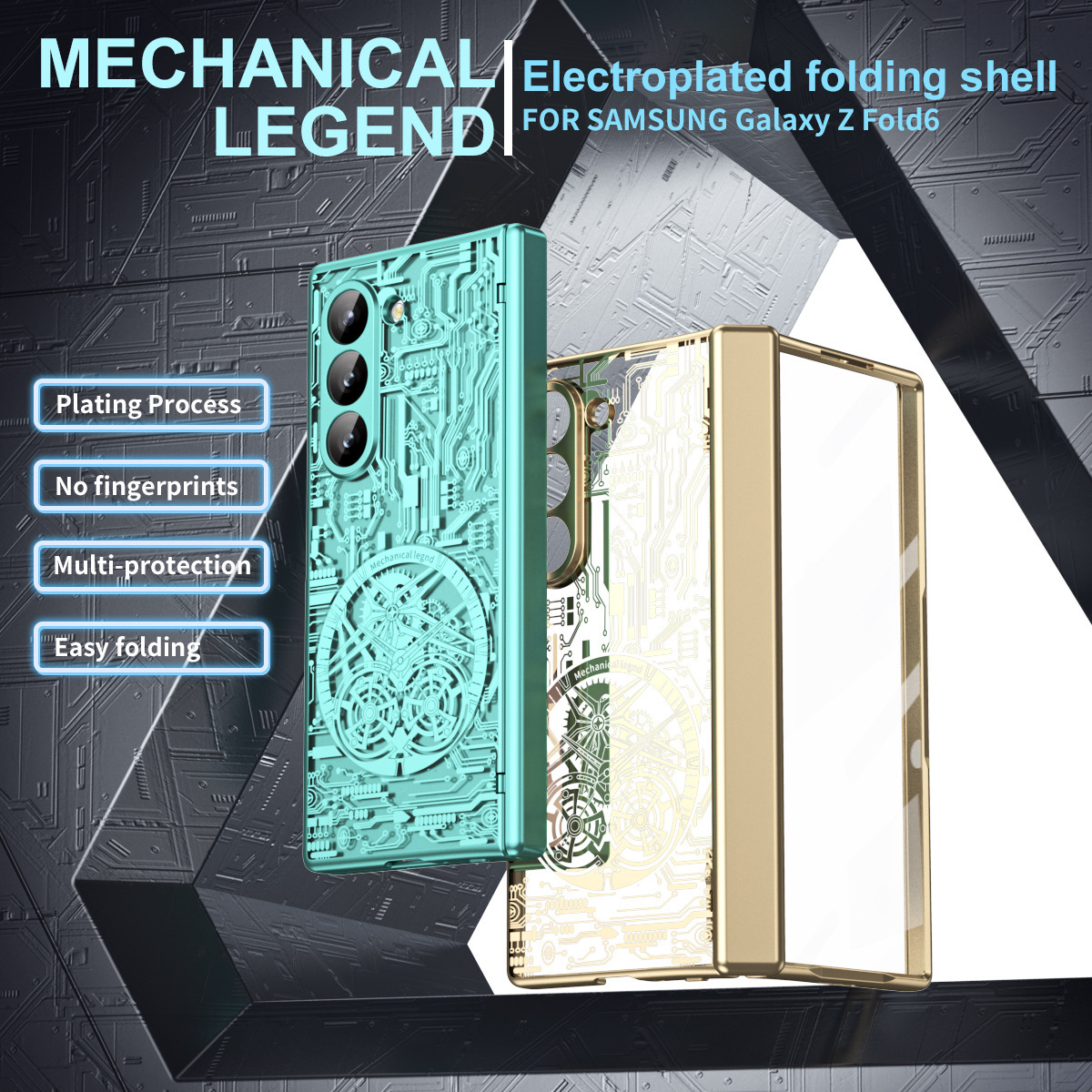 Compatible with Samsung Z Fold8/7/6 phone case, 5/4 electroplated mechanical gear shell film, full-coverage folding screen protective case