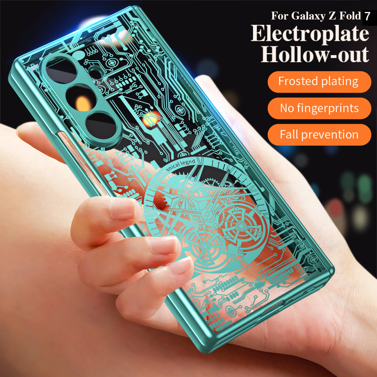 Compatible with Samsung Z Fold8/7/6 phone case, 5/4 electroplated mechanical gear shell film, full-coverage folding screen protective case