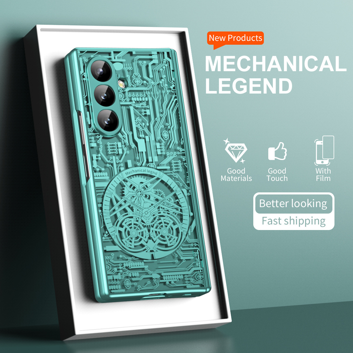 Compatible with Samsung Z Fold8/7/6 phone case, 5/4 electroplated mechanical gear shell film, full-coverage folding screen protective case