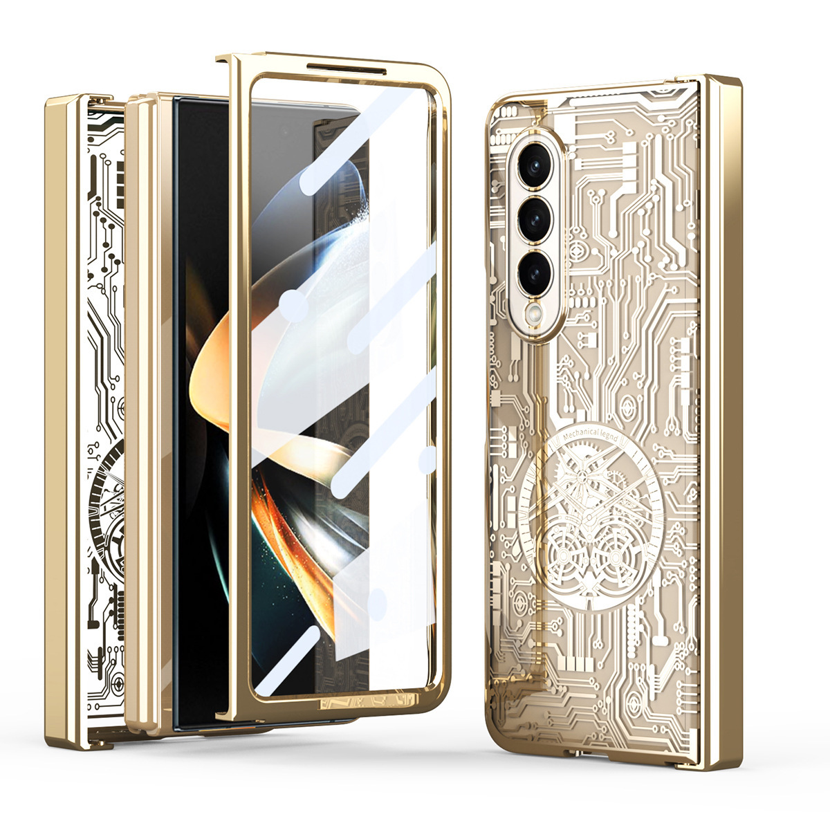 Compatible with Samsung Z Fold8/7/6 phone case, 5/4 electroplated mechanical gear shell film, full-coverage folding screen protective case