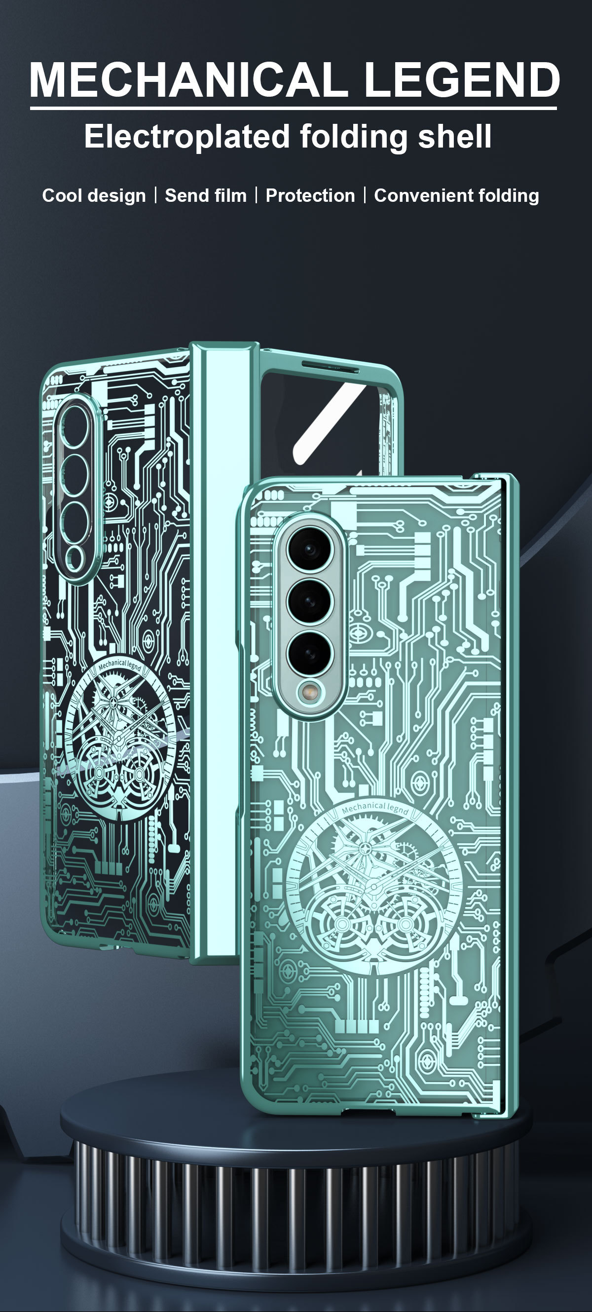 Compatible with Samsung Z Fold8/7/6 phone case, 5/4 electroplated mechanical gear shell film, full-coverage folding screen protective case