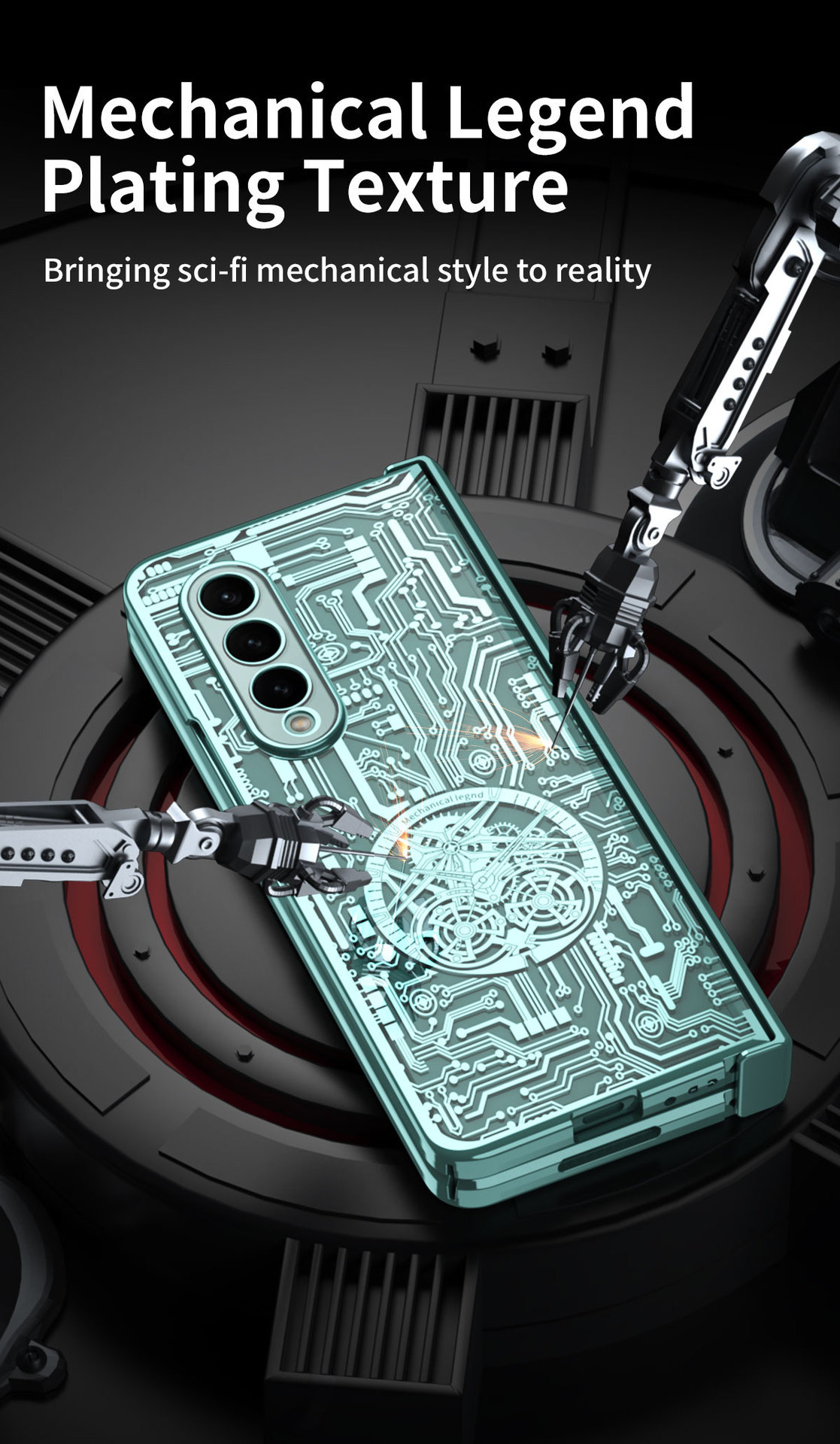 Compatible with Samsung Z Fold8/7/6 phone case, 5/4 electroplated mechanical gear shell film, full-coverage folding screen protective case