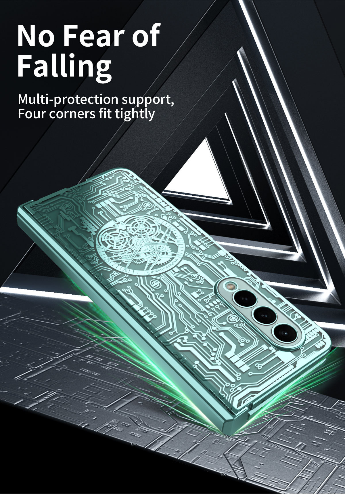 Compatible with Samsung Z Fold8/7/6 phone case, 5/4 electroplated mechanical gear shell film, full-coverage folding screen protective case
