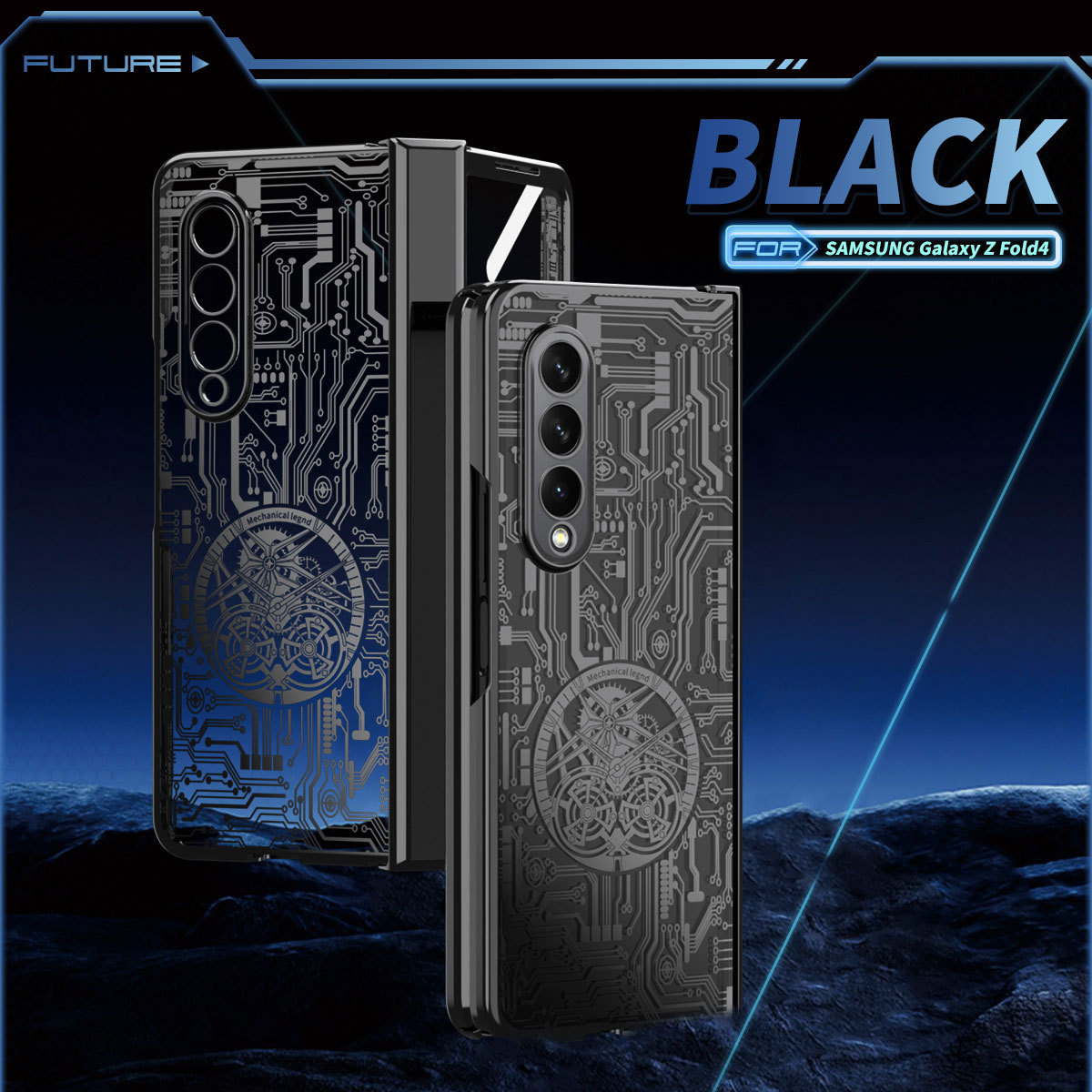 Compatible with Samsung Z Fold8/7/6 phone case, 5/4 electroplated mechanical gear shell film, full-coverage folding screen protective case