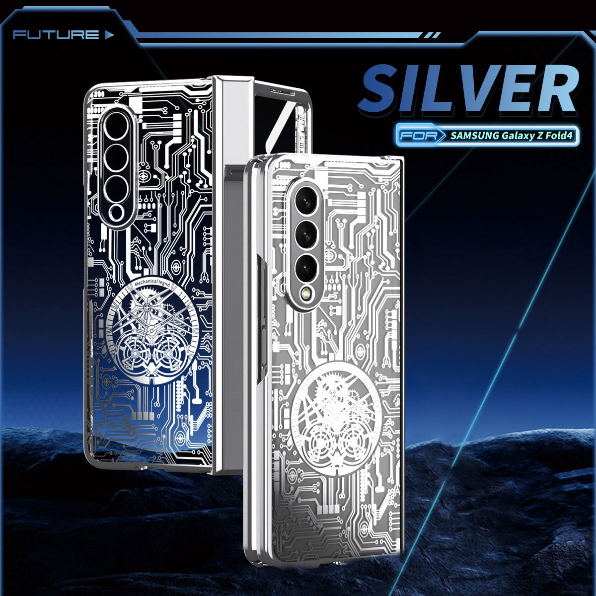 Compatible with Samsung Z Fold8/7/6 phone case, 5/4 electroplated mechanical gear shell film, full-coverage folding screen protective case