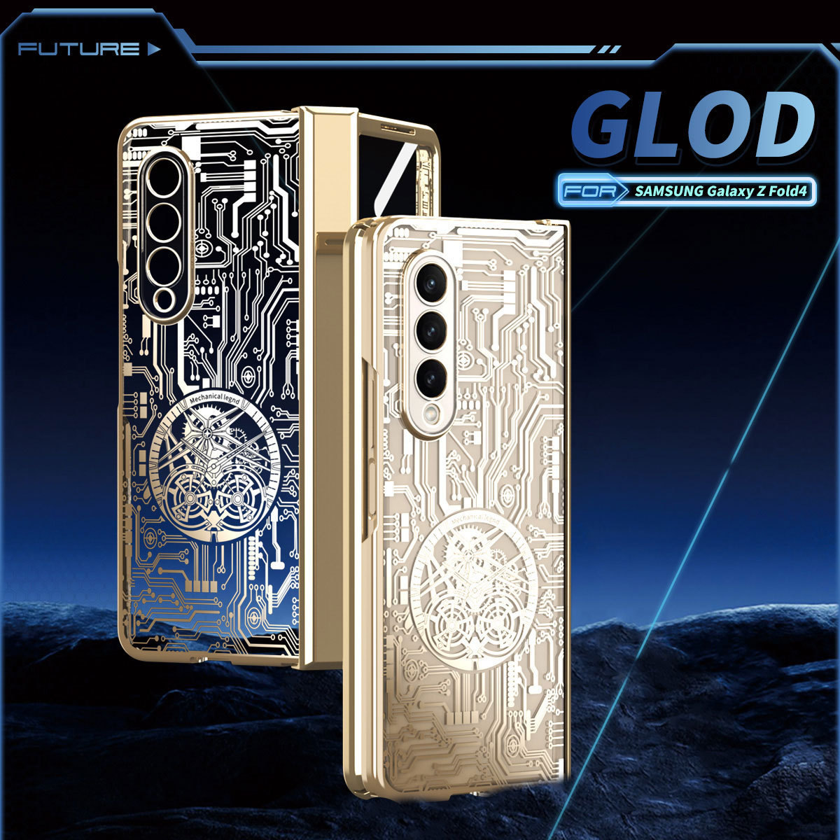Compatible with Samsung Z Fold8/7/6 phone case, 5/4 electroplated mechanical gear shell film, full-coverage folding screen protective case